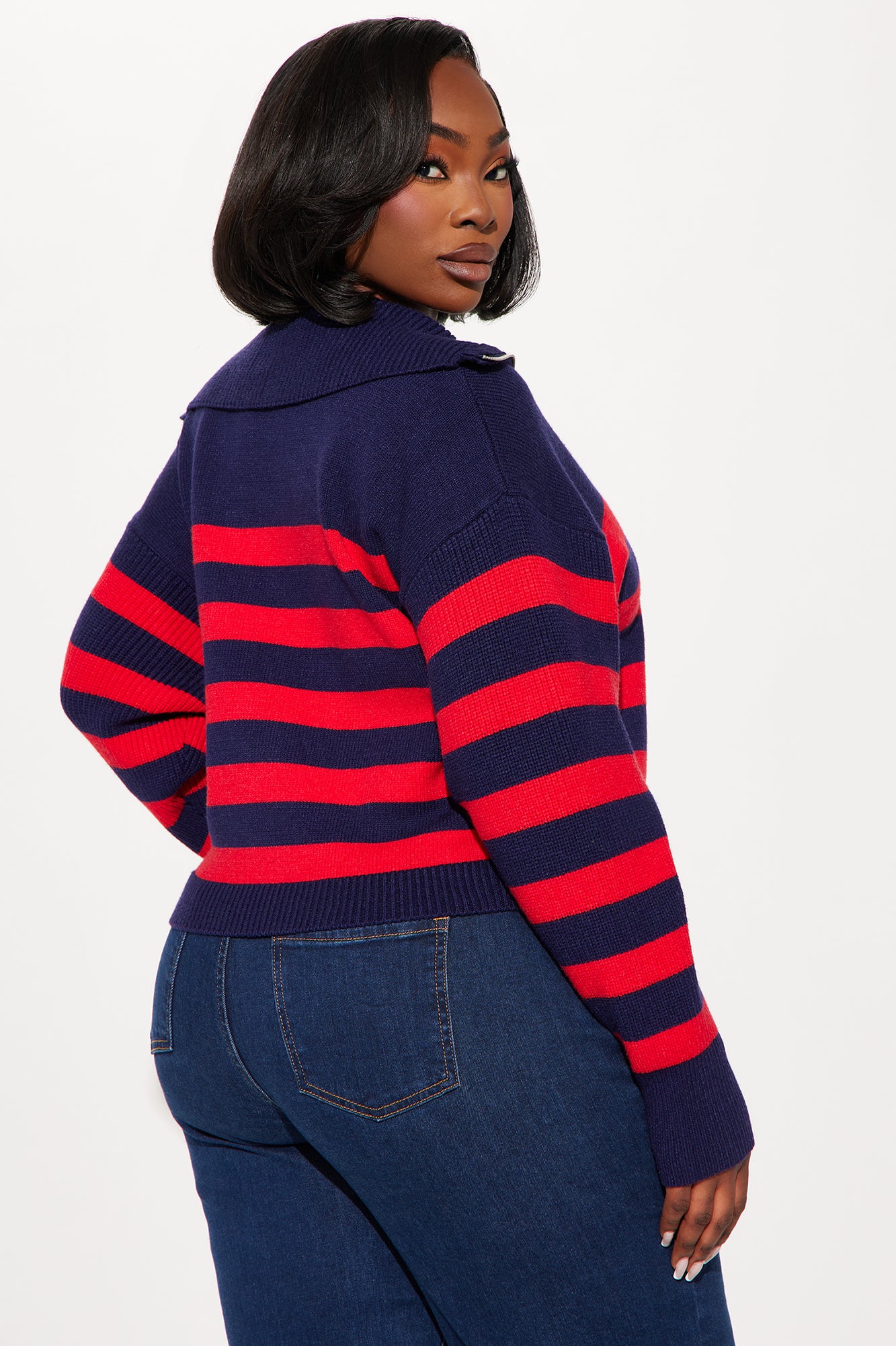 Nadine Striped Quarter Zip Sweater - Navy/Red - Image 6