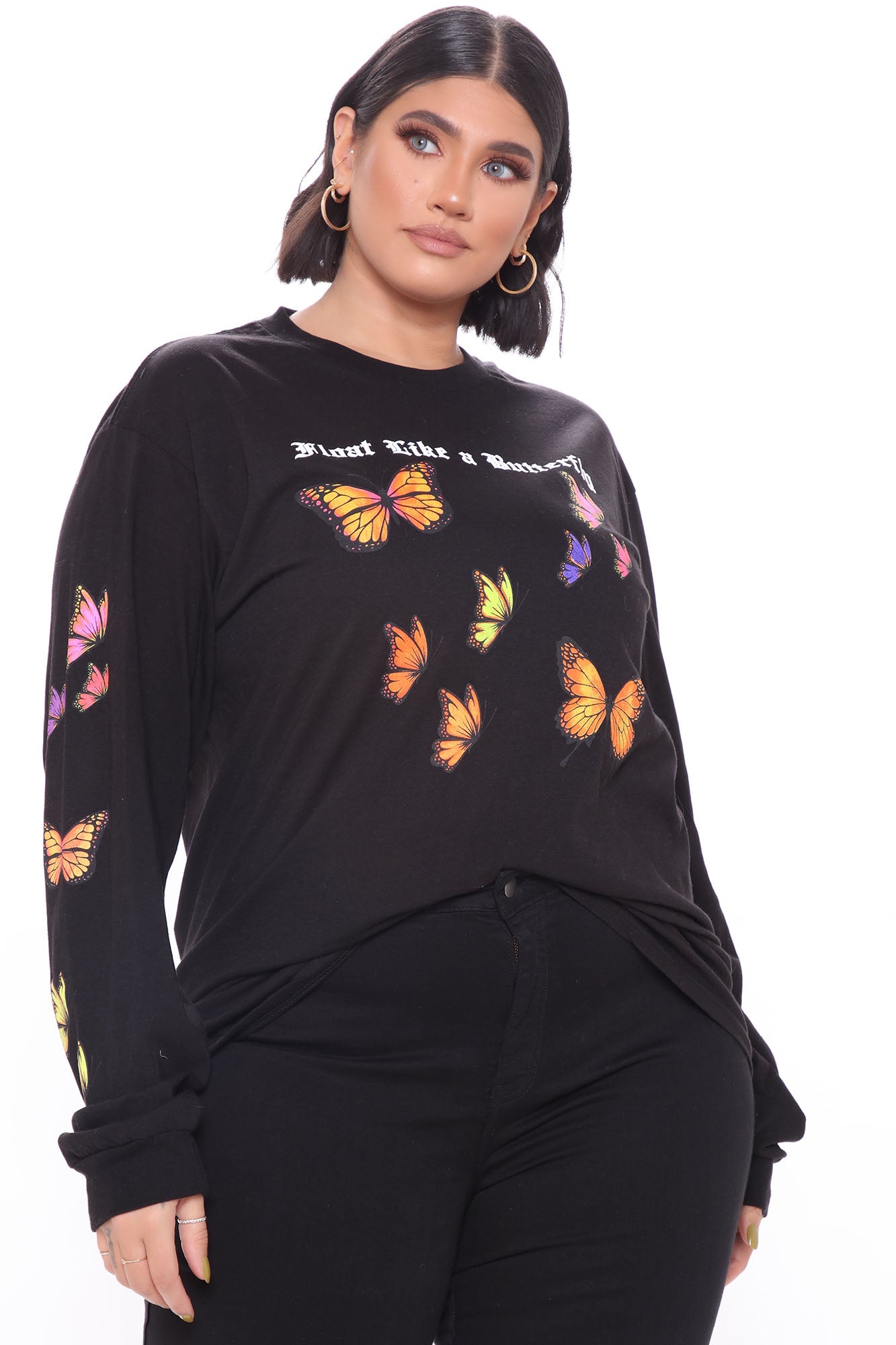 Float Like A Butterfly Long Sleeve Top - Black - Image 5