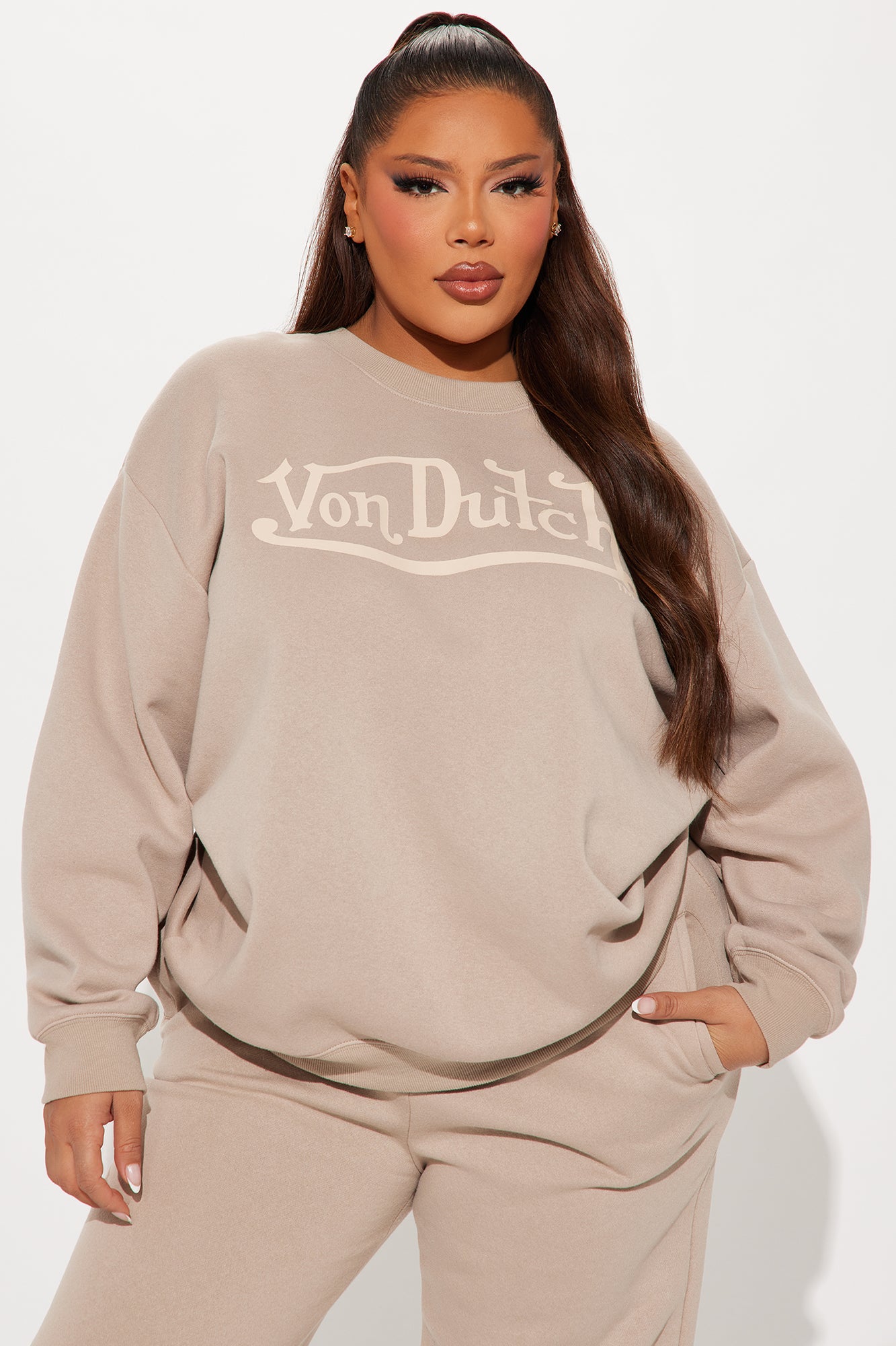 Von Dutch Distressed Crewneck Sweatshirt - Taupe - Image 6