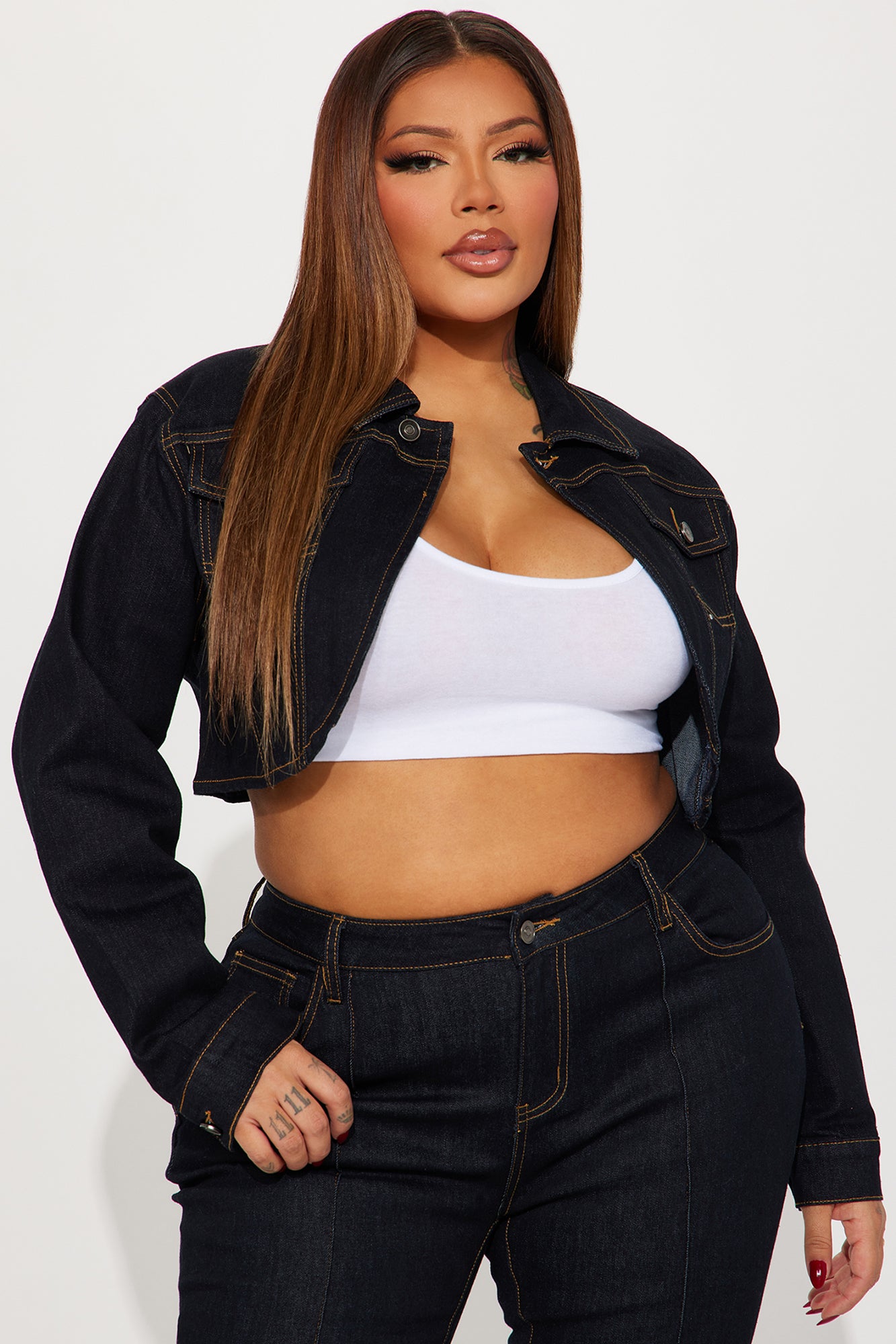 Pinegrove Cropped Denim Bolero Jacket - Dark Wash - Image 5