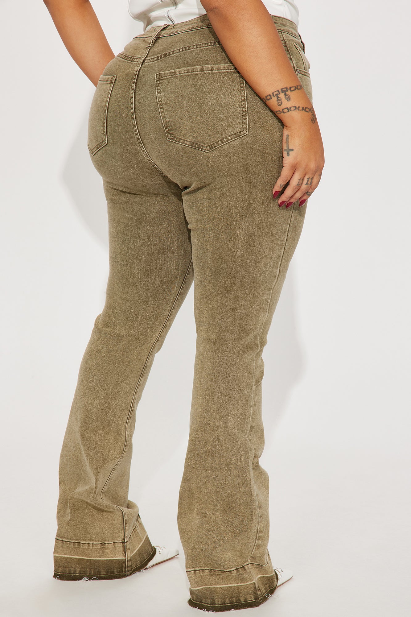 Verdant High Rise Stretch Flare Jeans - Olive - Image 6