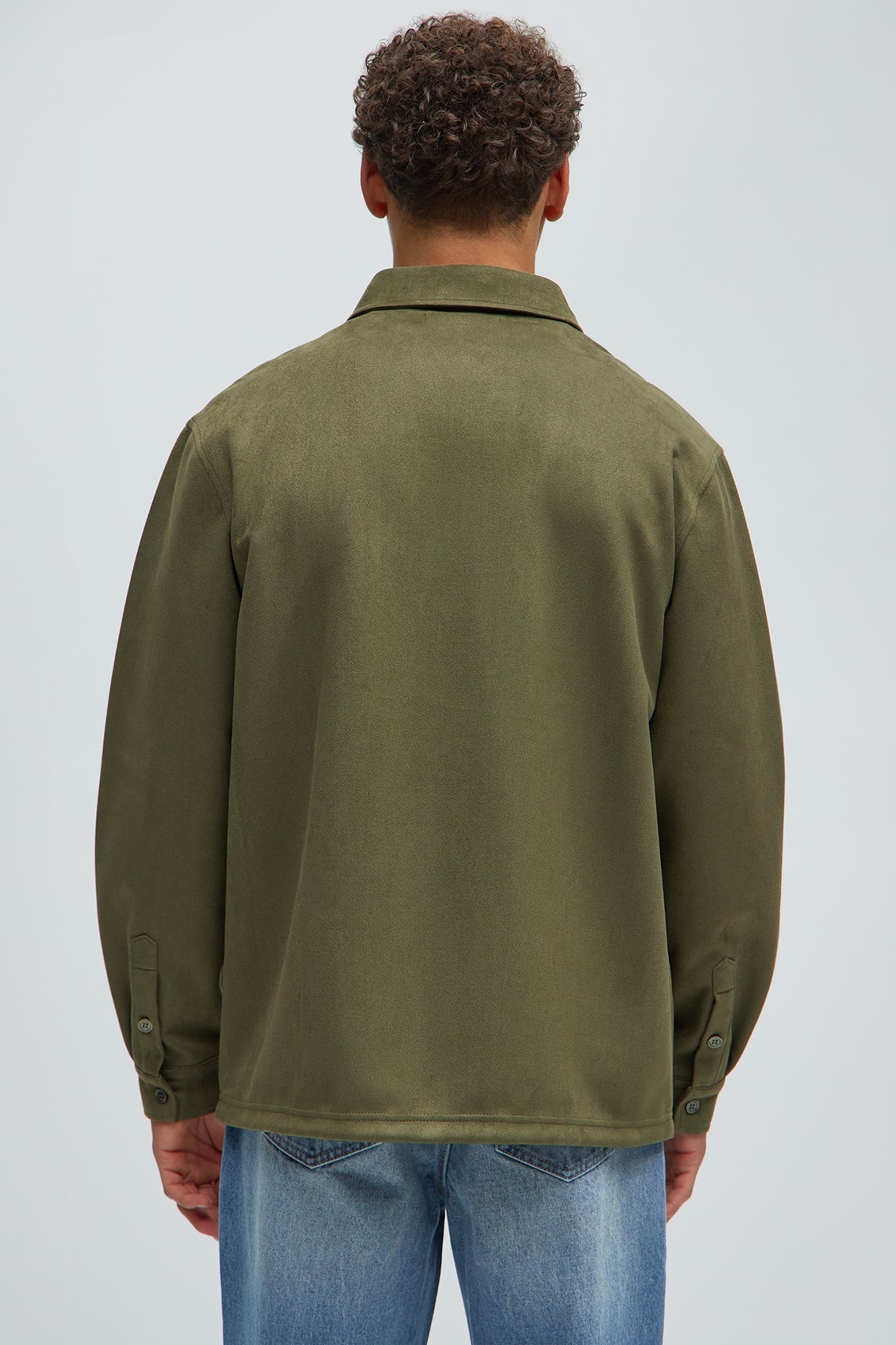 Ardee Faux Suede Button Up Shirt - Olive - Image 5