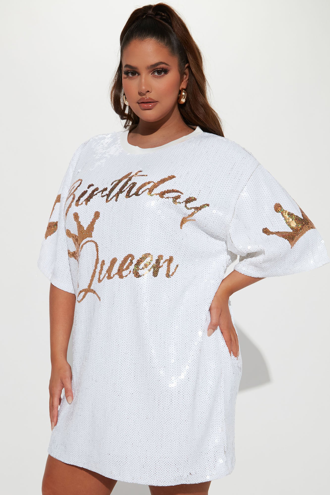 Birthday Queen Sequin Tunic - White - Image 5