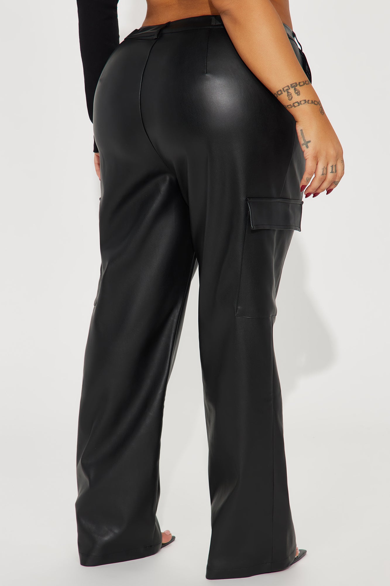 Zora Faux Leather Cargo Pant - Black - Image 7