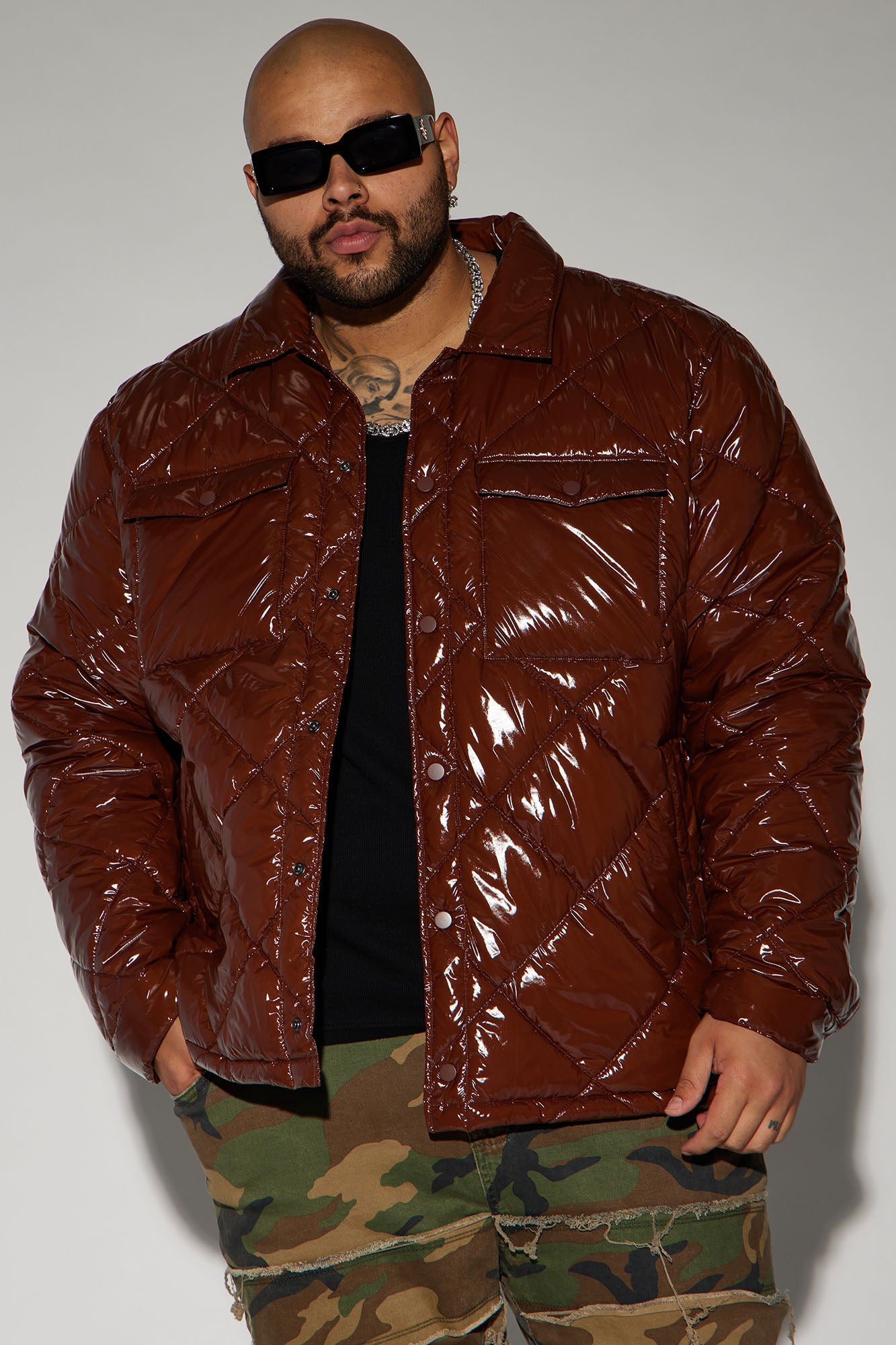 Your Diamond Quilted Puffer Jacket - Chocolate - Image 4