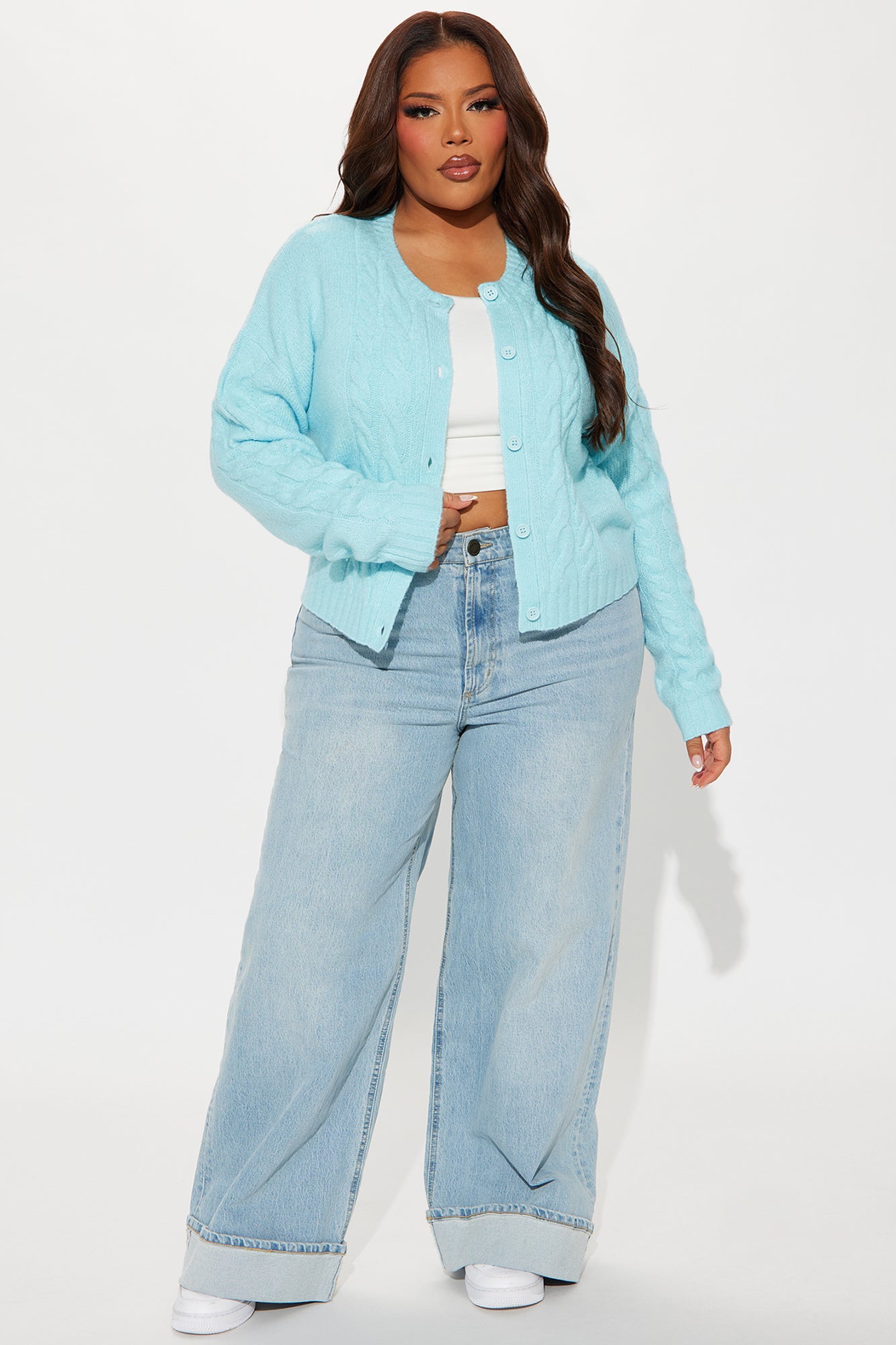 Charlotte Cable Knit Cardigan - Blue - Image 6