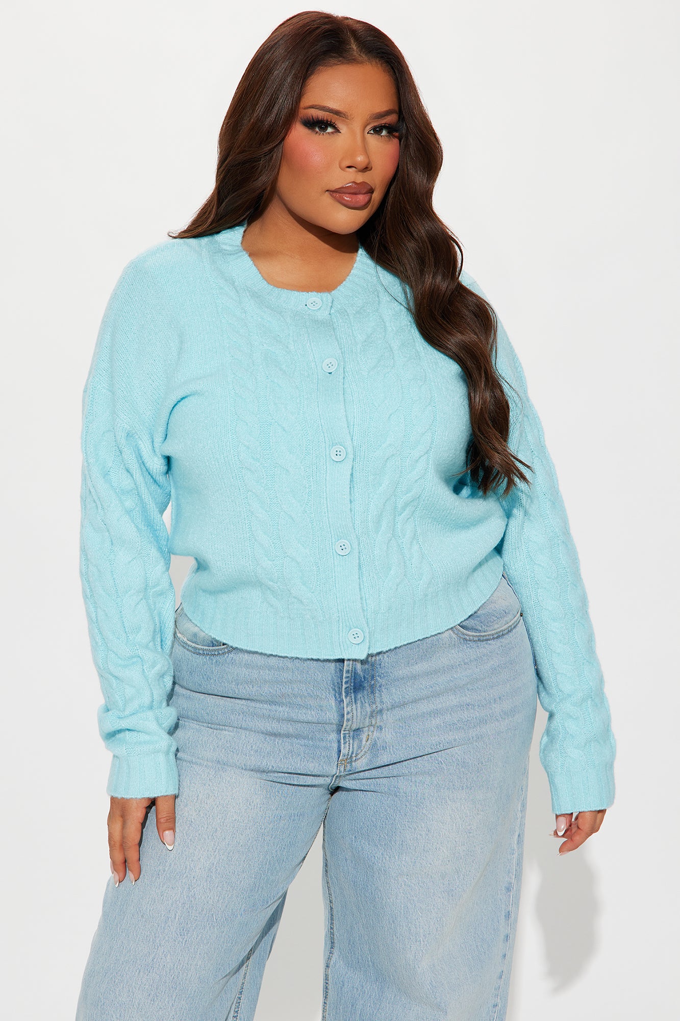 Charlotte Cable Knit Cardigan - Blue - Image 7