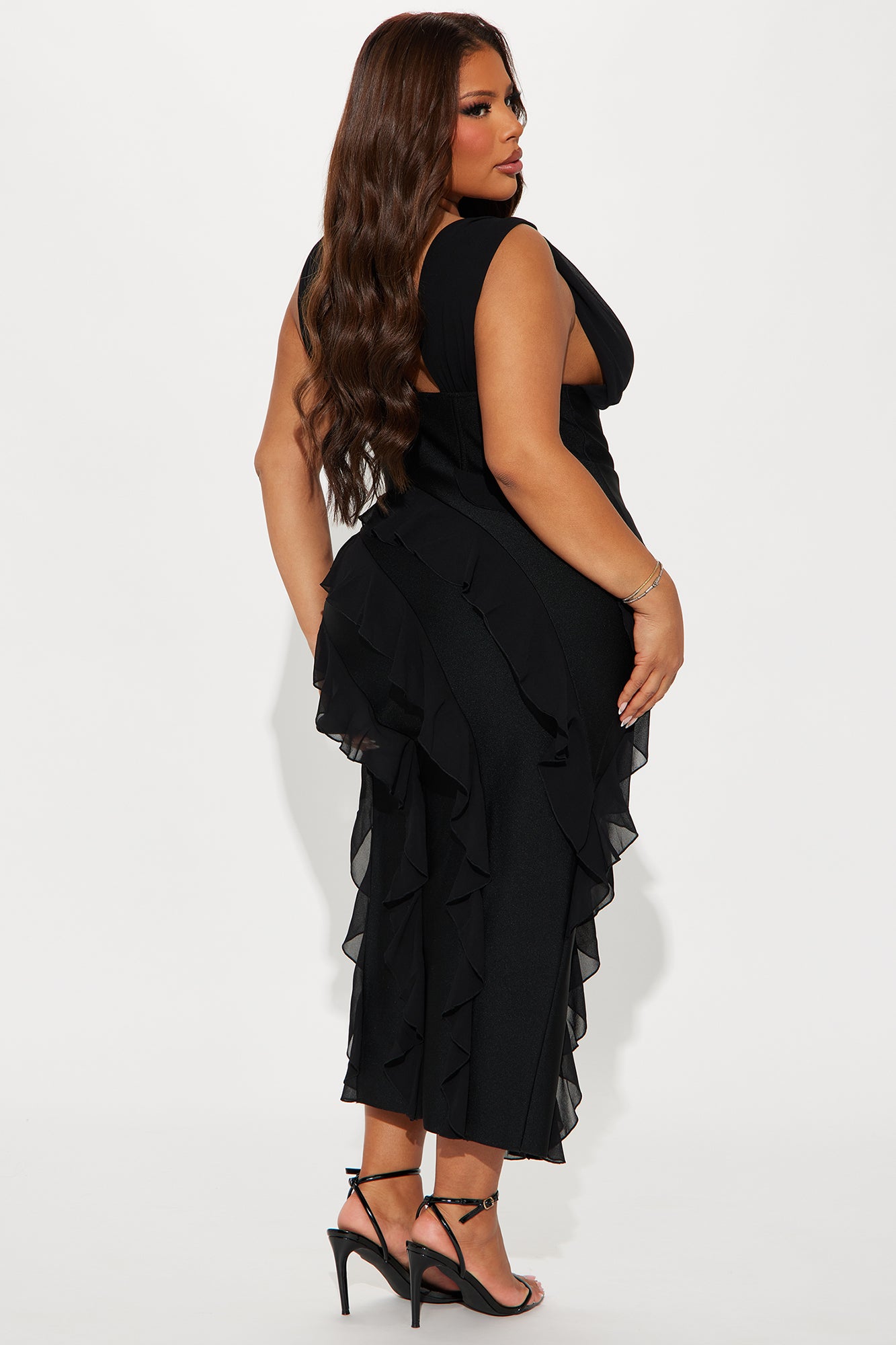 Jocelyn Bandage Ruffle Midi Dress - Black - Image 6