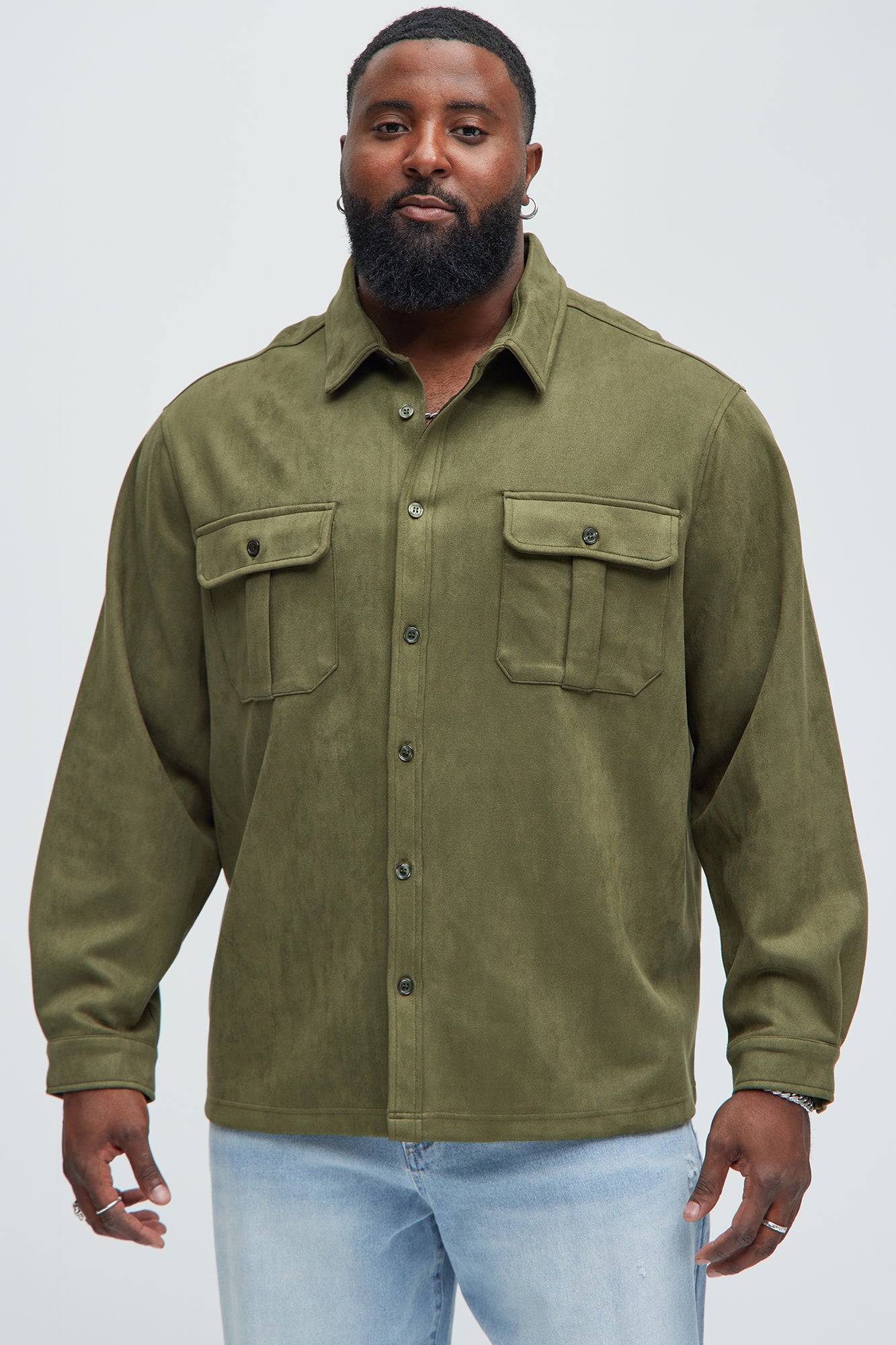 Ardee Faux Suede Button Up Shirt - Olive - Image 6