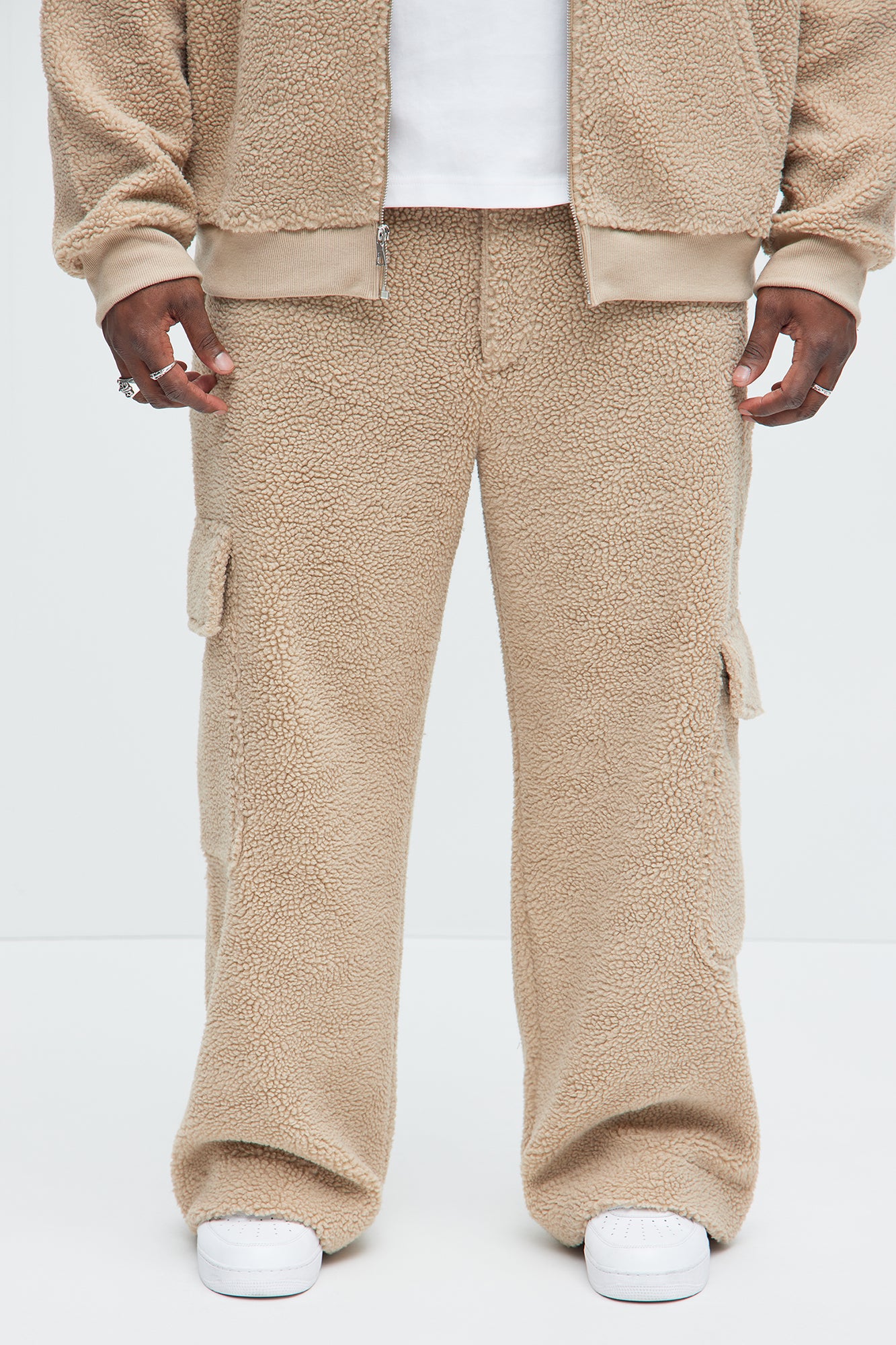 Axel Polar Fleece Baggy Cargo Pants - Tan - Image 7