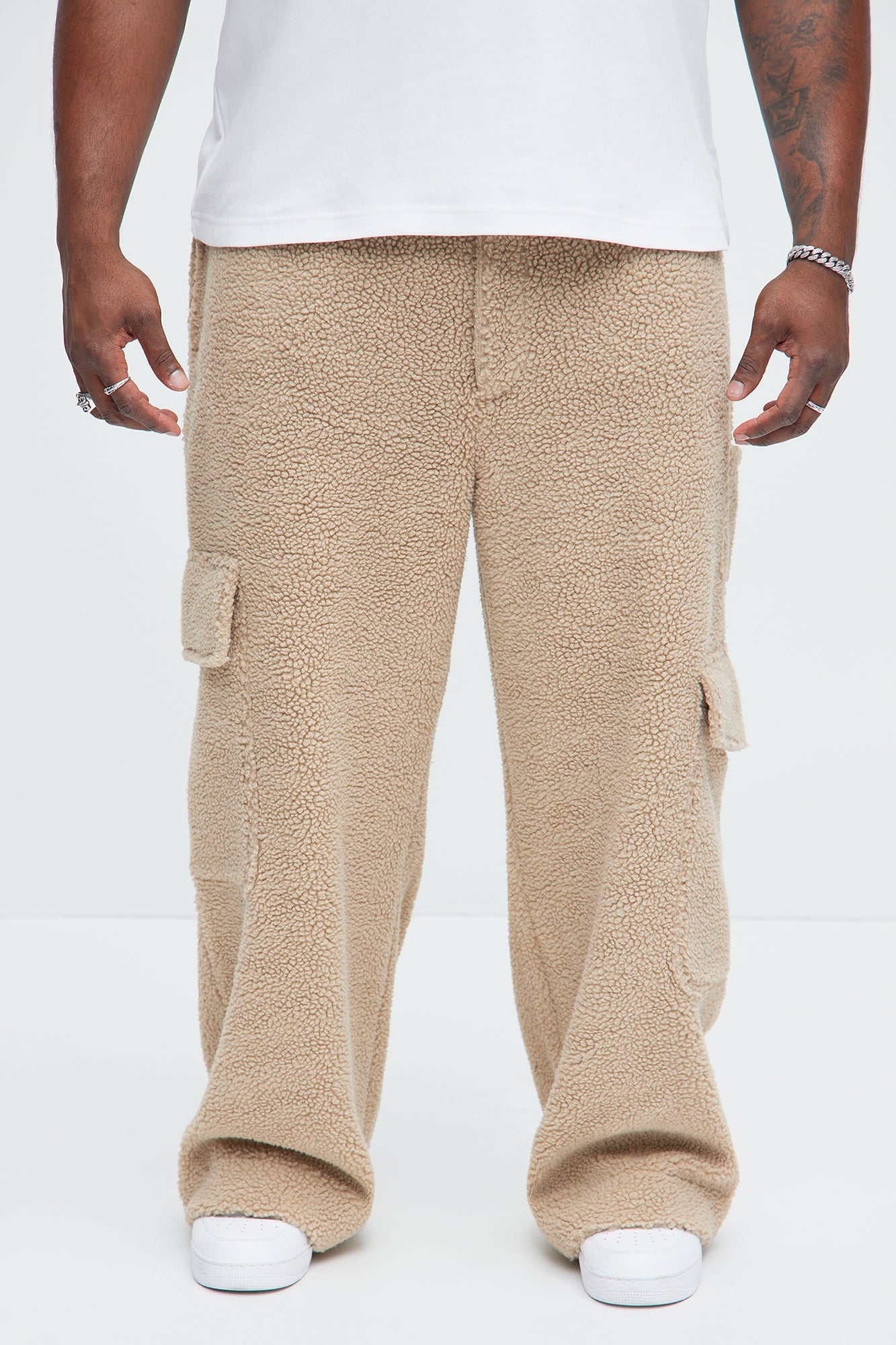 Axel Polar Fleece Baggy Cargo Pants - Tan - Image 9