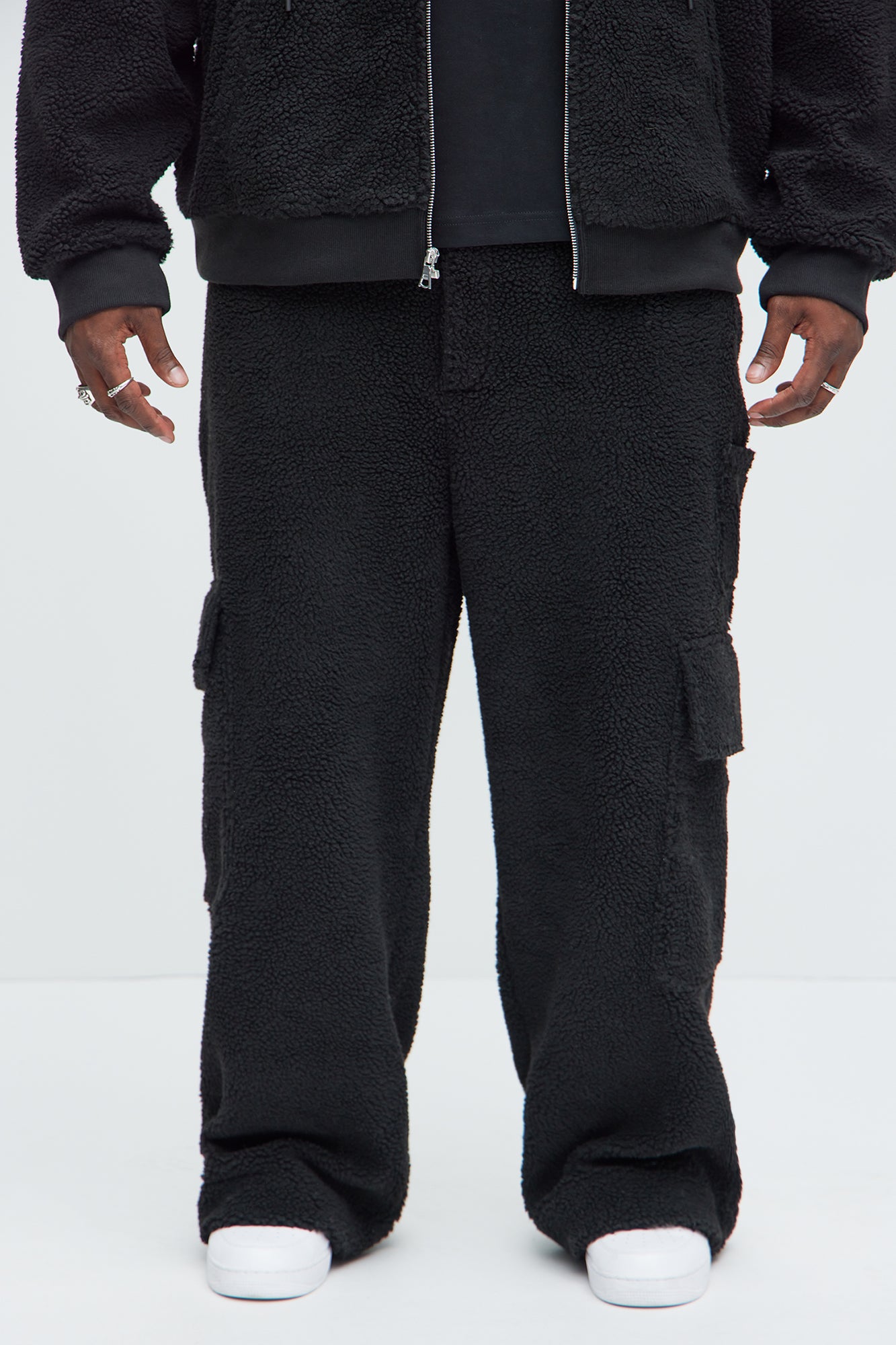 Axel Polar Fleece Baggy Cargo Pants - Black - Image 6
