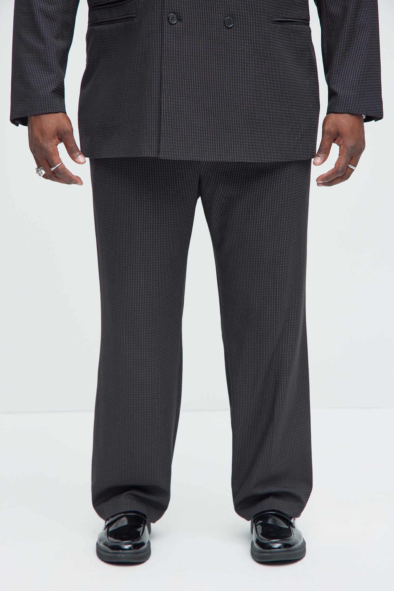 Henry Pinstripe Straight Trousers - Black - Image 6