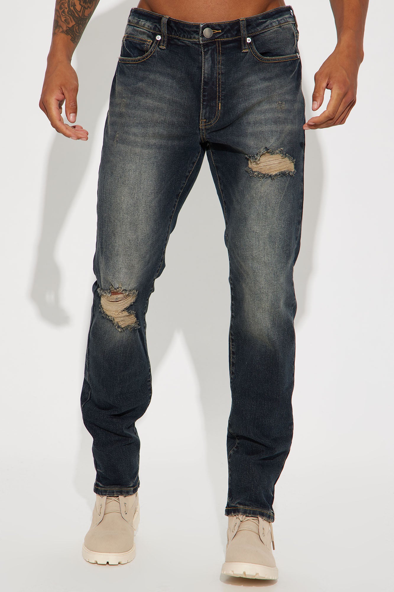 Day To Day Distressed Slim Jeans - Dark Wash - Image 4