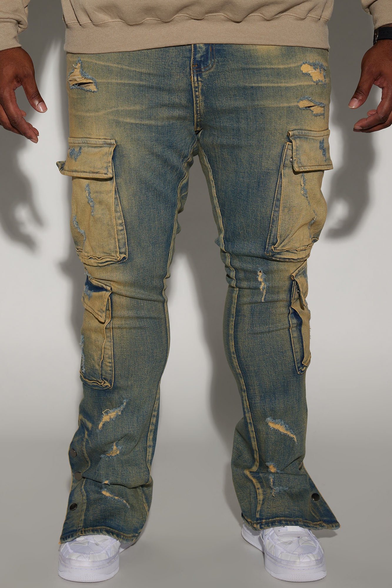 On The Set Stacked Skinny Snap Flare Jeans - Vintage Wash - Image 5