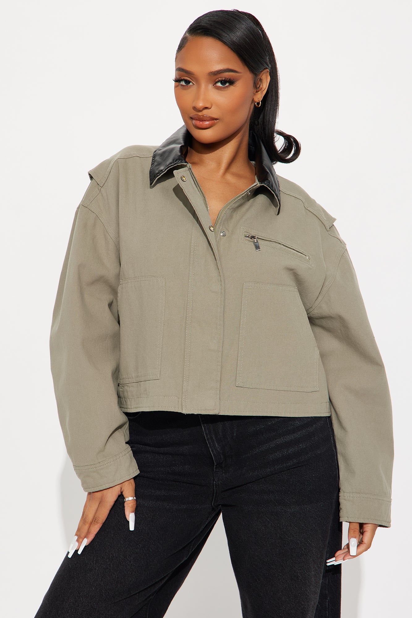 Roar Rider Oversized Trucker Jacket - Olive - Image 3
