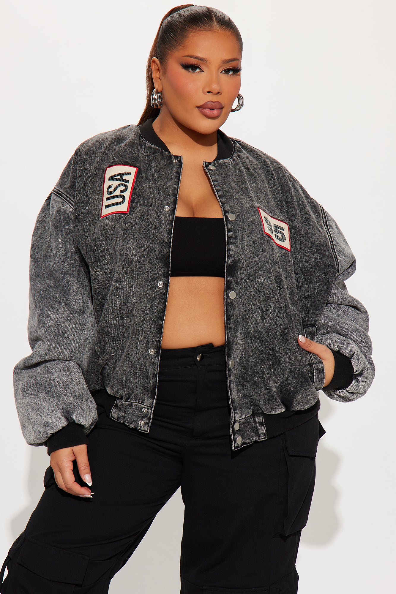 Made In Brooklyn Washed Bomber Jacket - Black Wash - Image 5