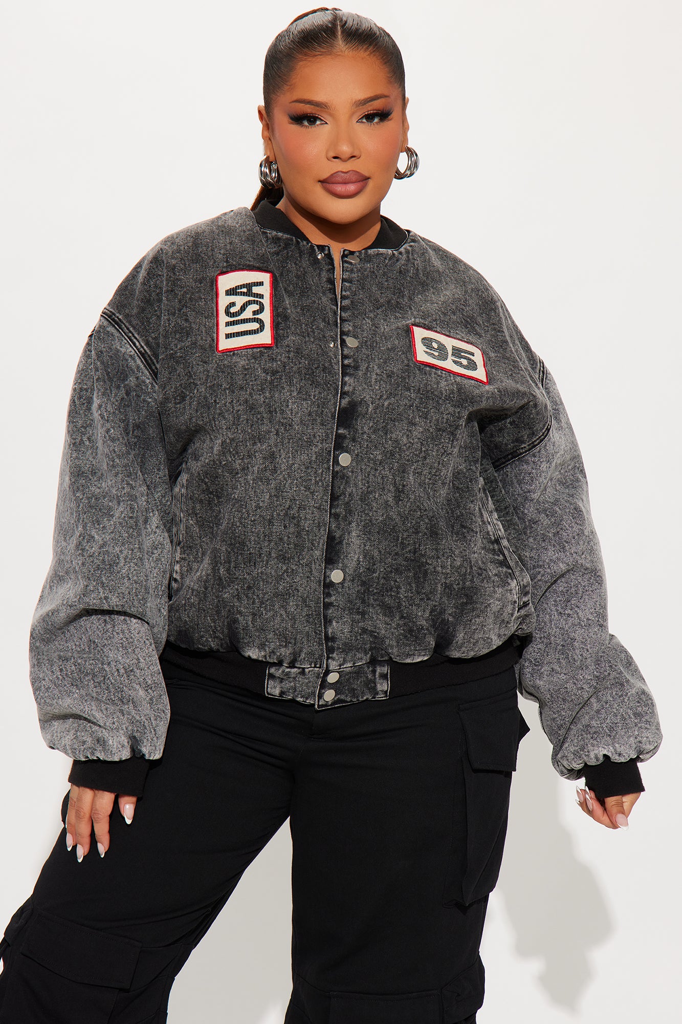 Made In Brooklyn Washed Bomber Jacket - Black Wash - Image 7
