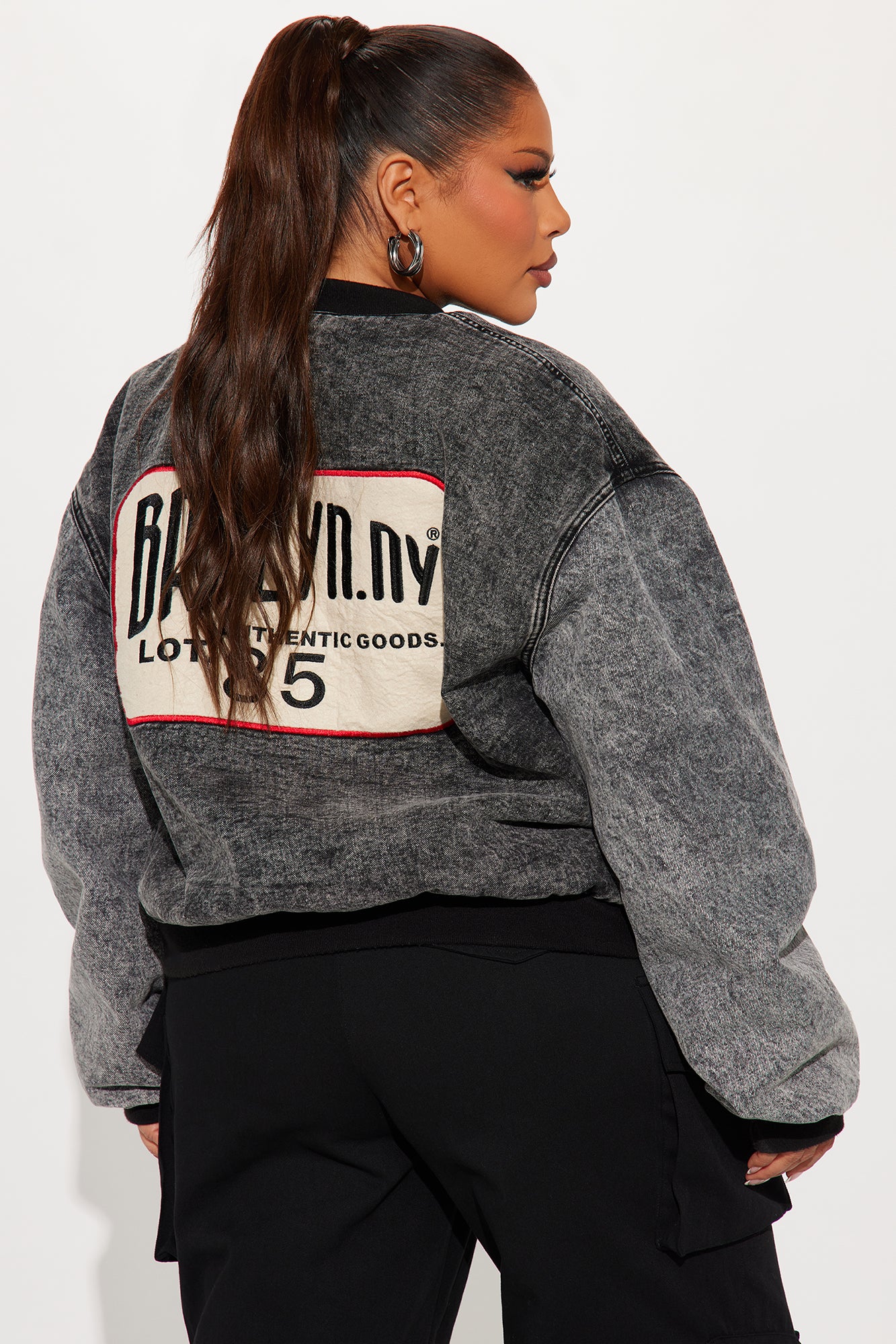 Made In Brooklyn Washed Bomber Jacket - Black Wash - Image 9