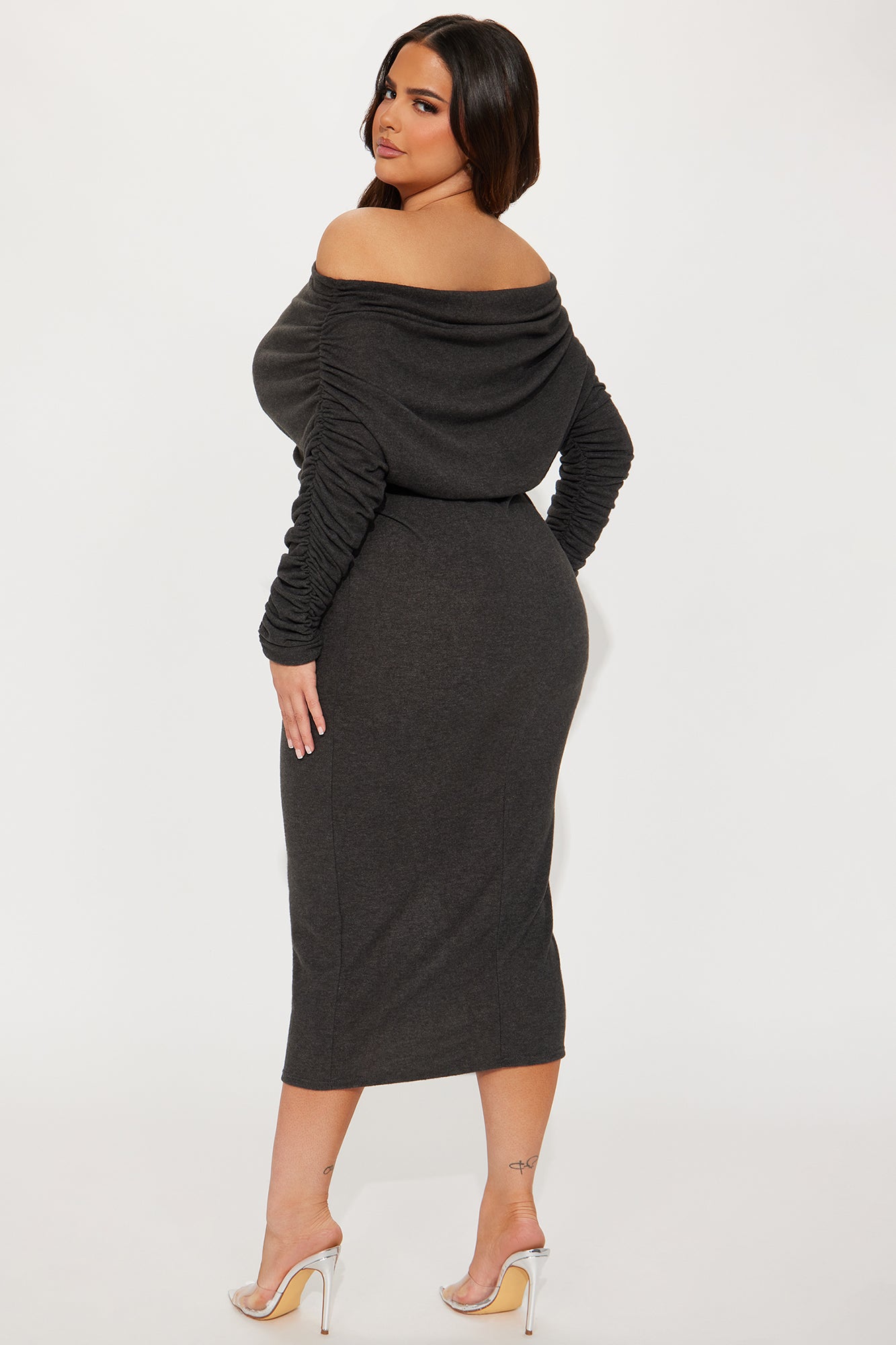 Yasmine Off Shoulder Sweater Maxi Dress - Charcoal - Image 7
