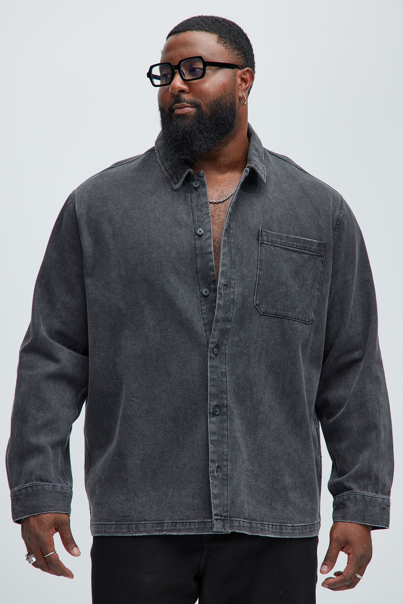 Hatton Denim Button Up Shirt - Black Wash - Image 5