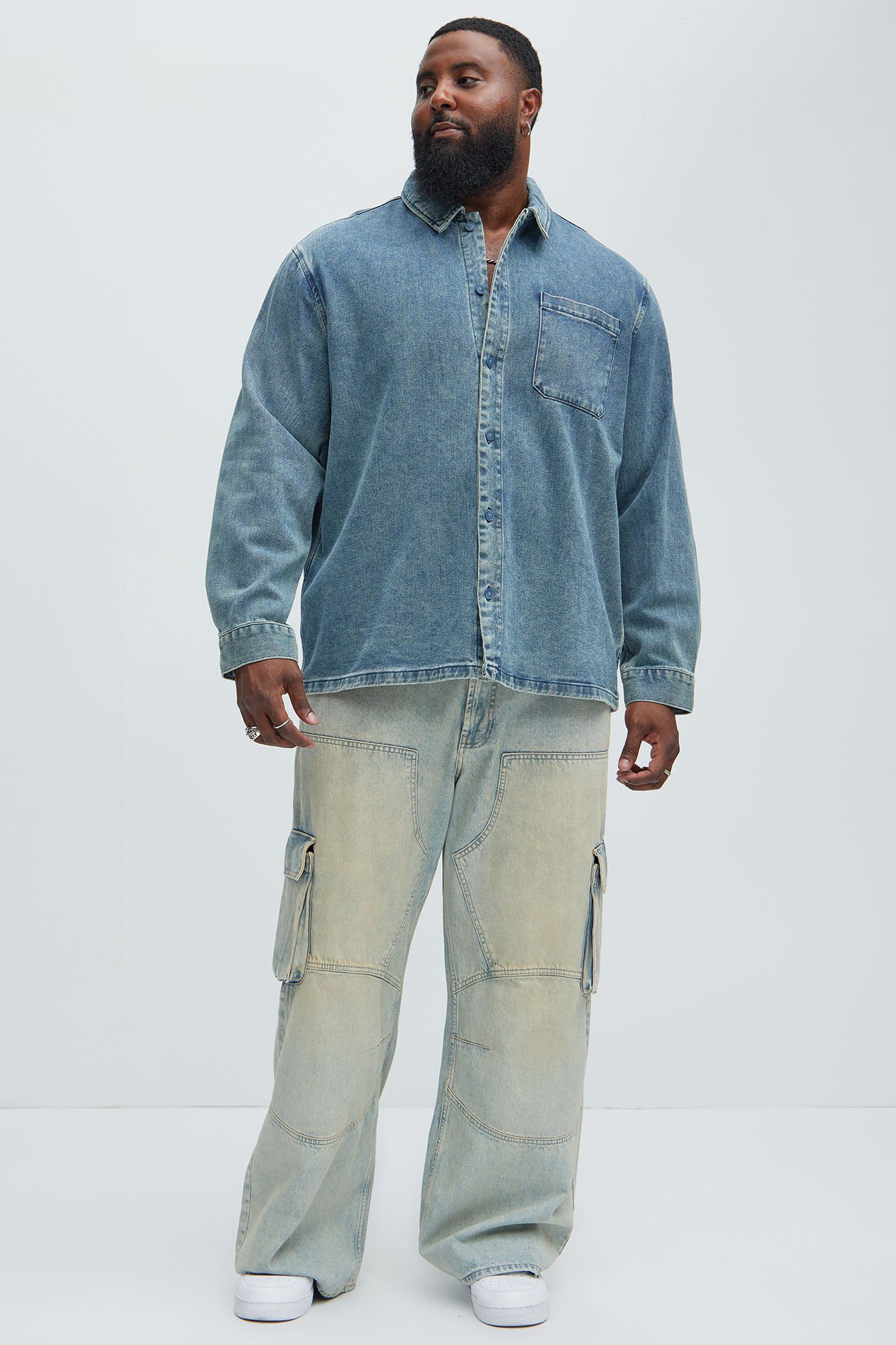 Hatton Denim Button Up Shirt - Medium Blue Wash - Image 6