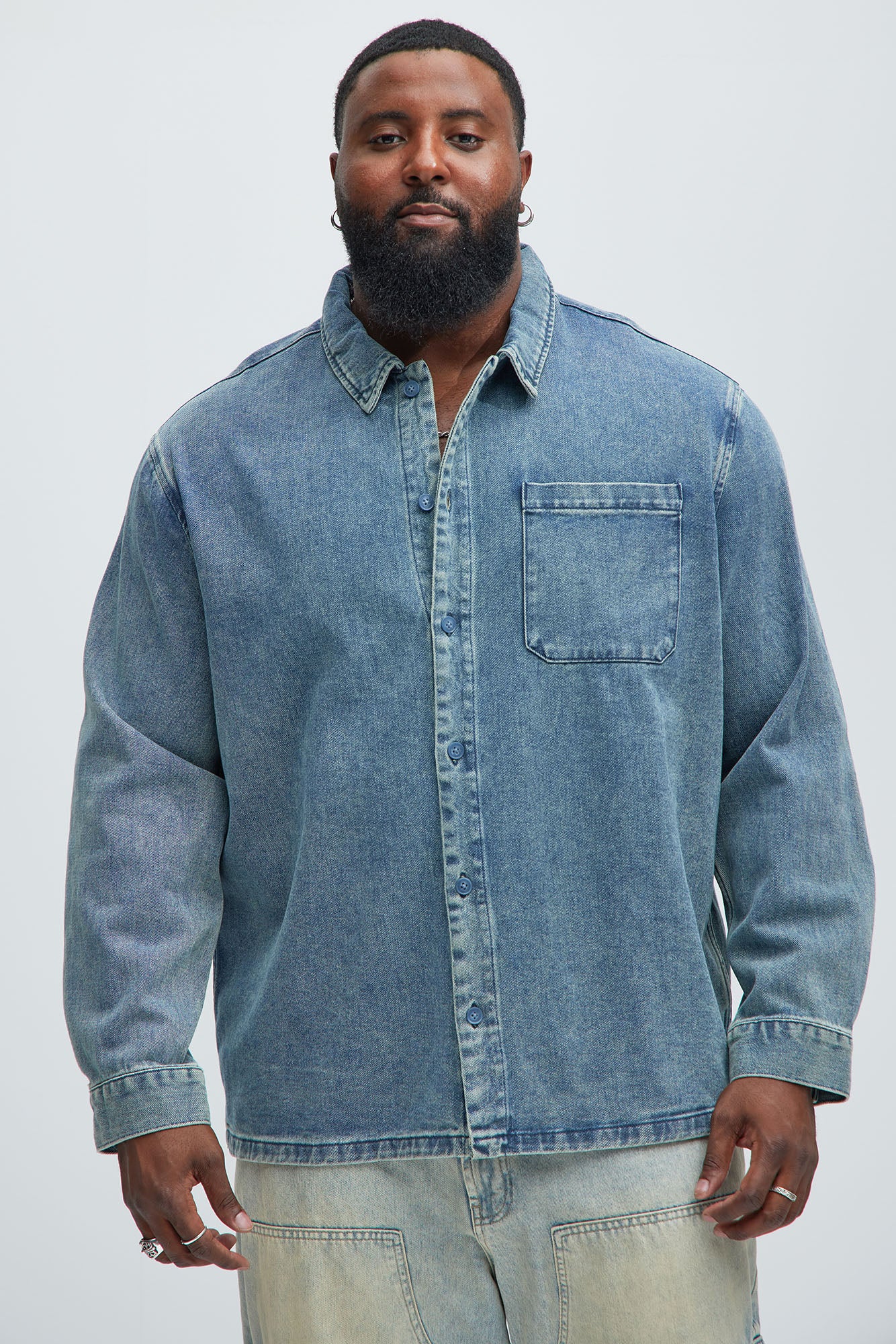 Hatton Denim Button Up Shirt - Medium Blue Wash - Image 5