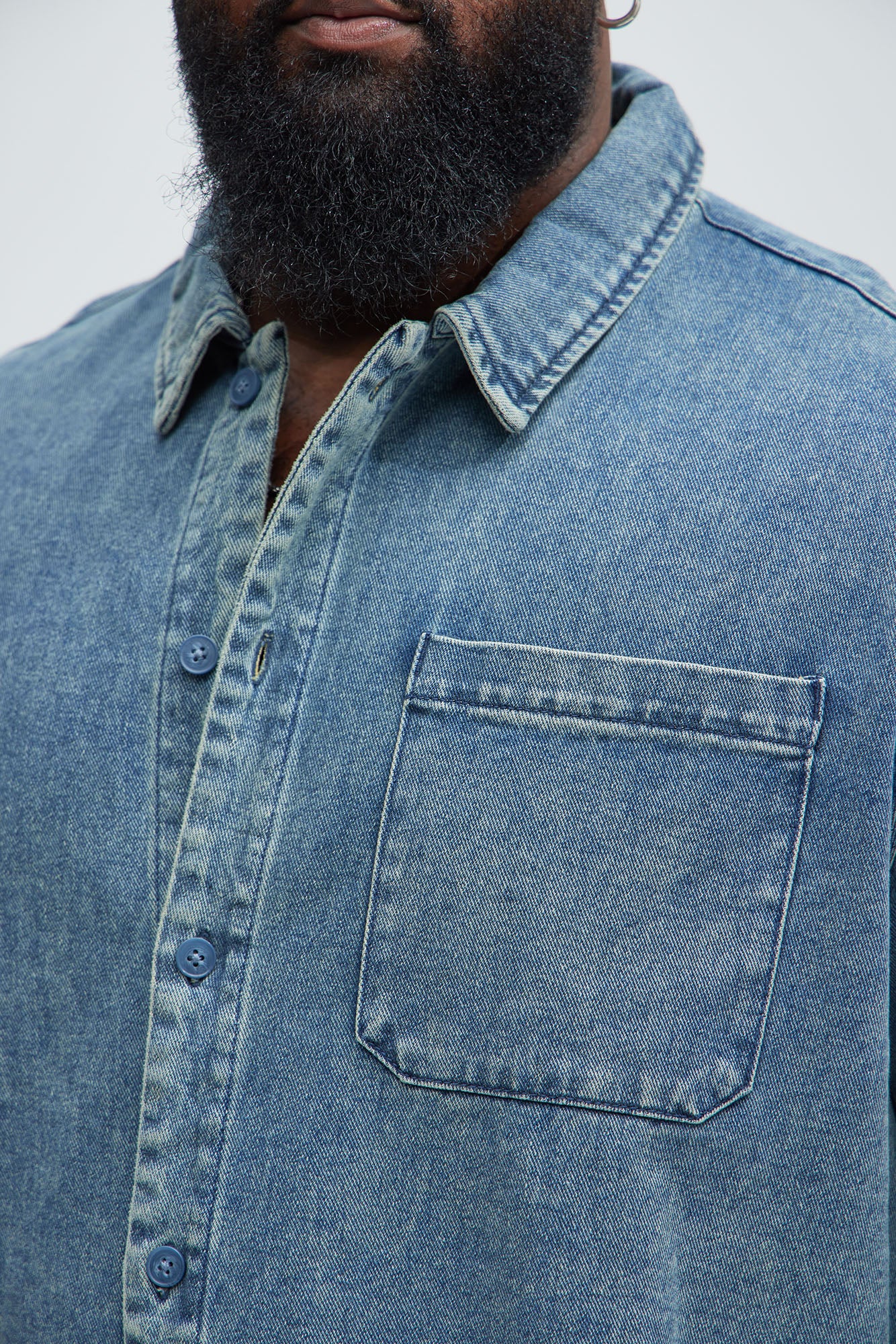 Hatton Denim Button Up Shirt - Medium Blue Wash - Image 7