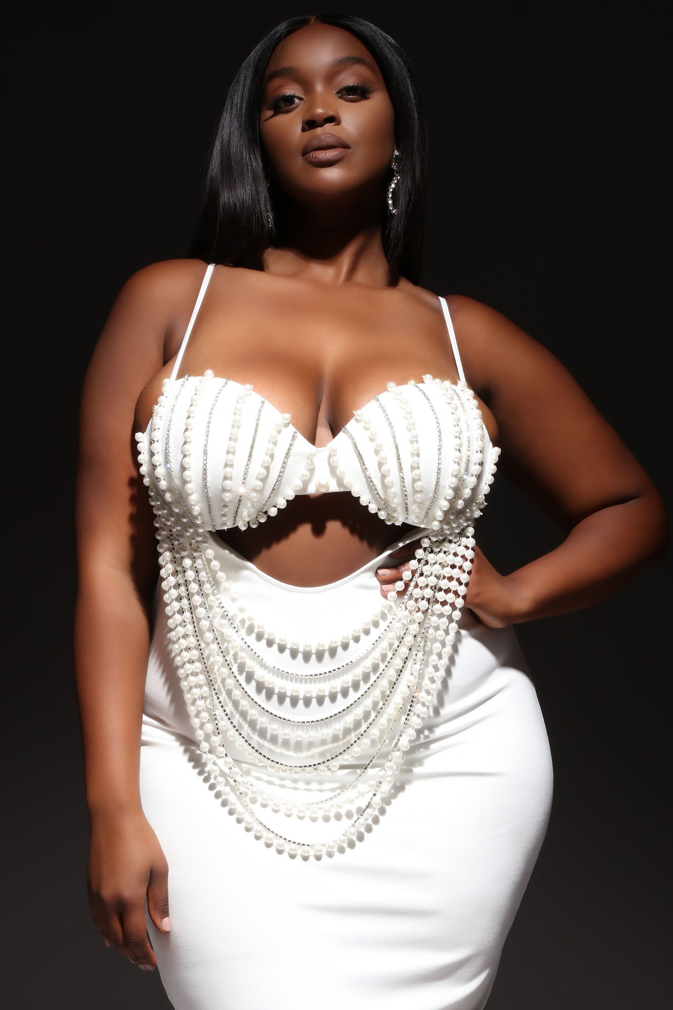 Ariel Pearl Embellished Midi Dress - White - Image 6