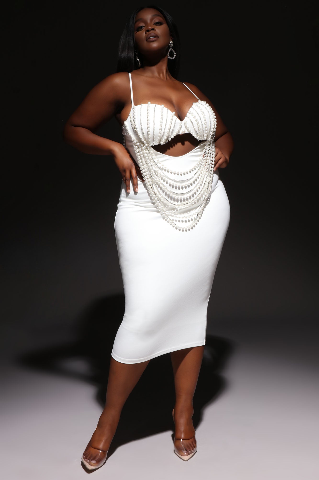 Ariel Pearl Embellished Midi Dress - White - Image 5