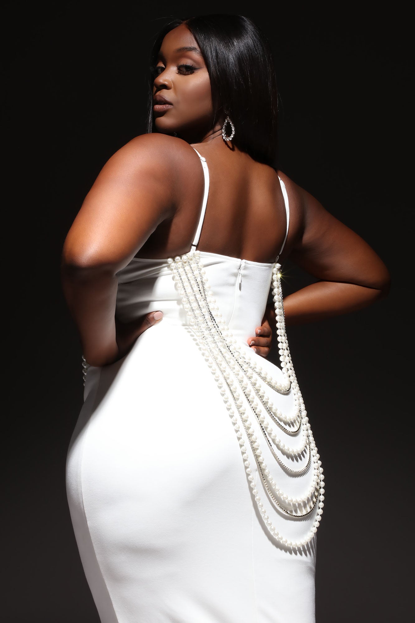Ariel Pearl Embellished Midi Dress - White - Image 8