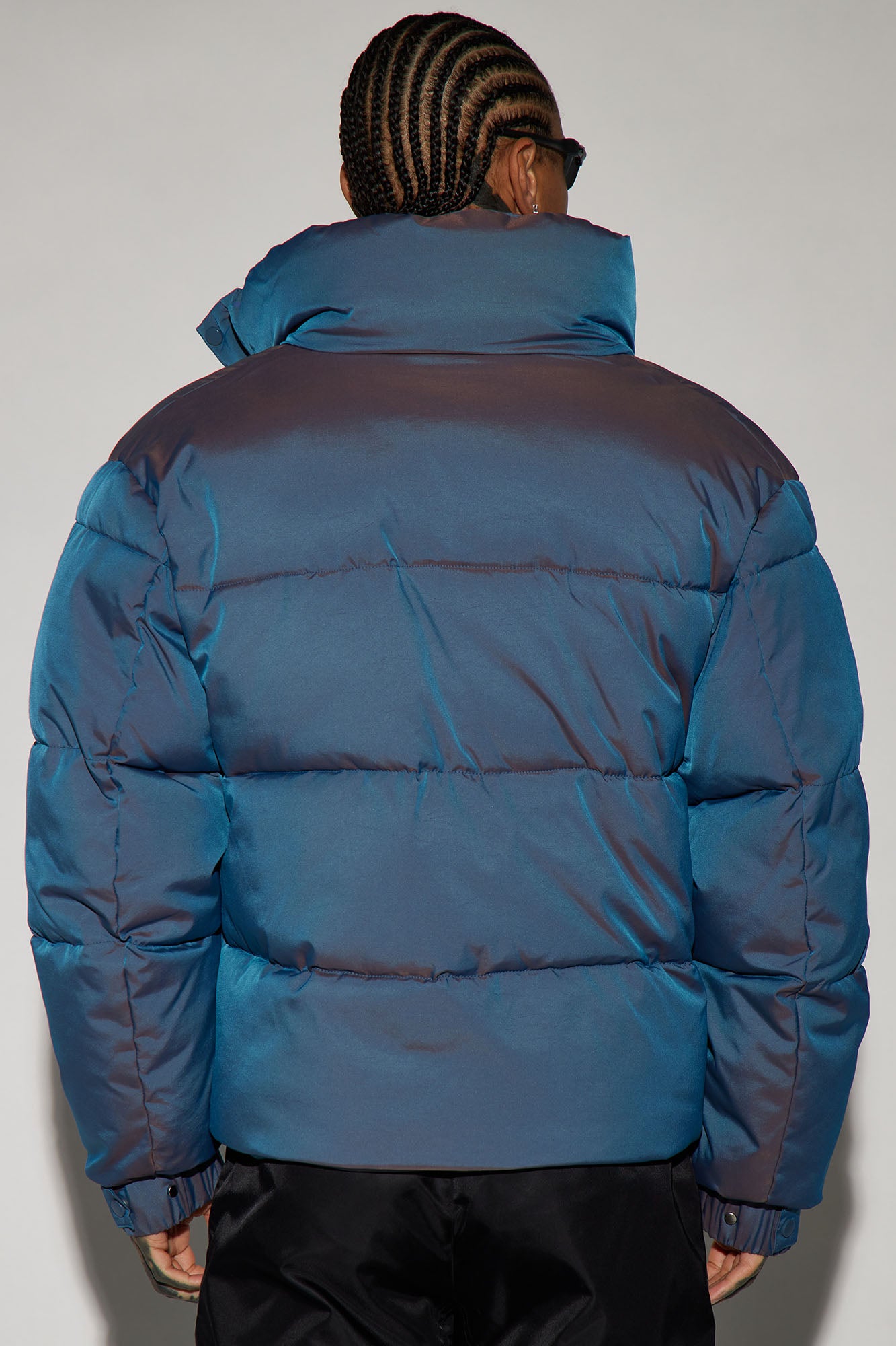 Stormy Iridescent Nylon Cropped Puffer Jacket - Blue - Image 7