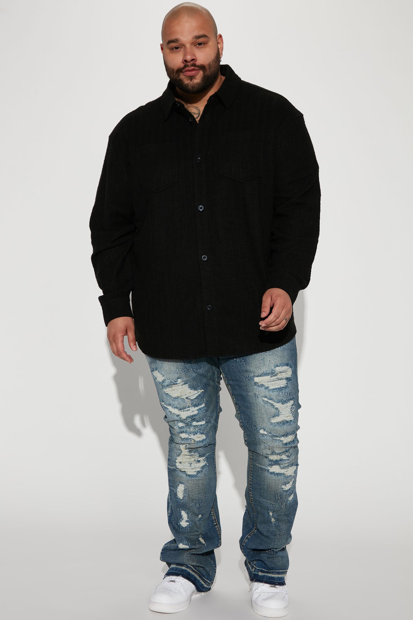 Dean Textured Long Sleeve Button Up Shirt - Black - Image 12