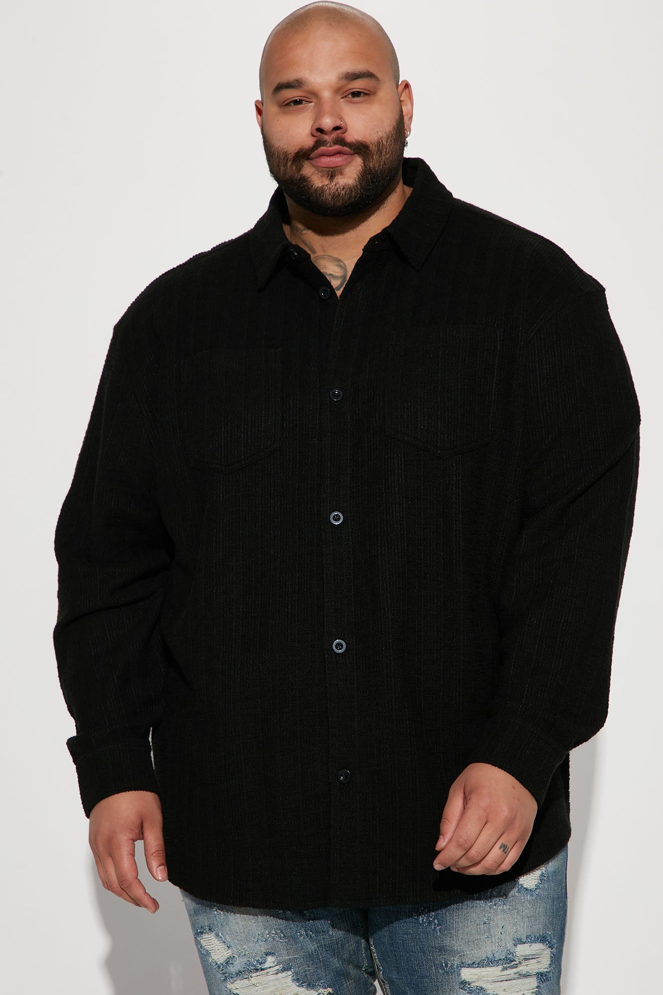 Dean Textured Long Sleeve Button Up Shirt - Black - Image 11
