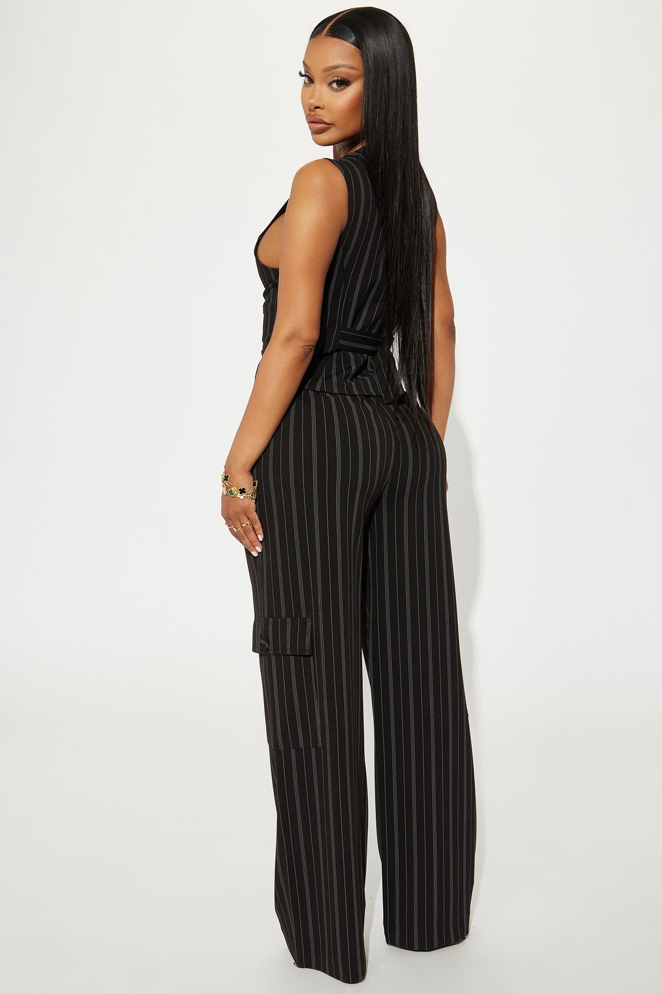 Heidy Pinstripe Vest Pant Set - Black - Image 3