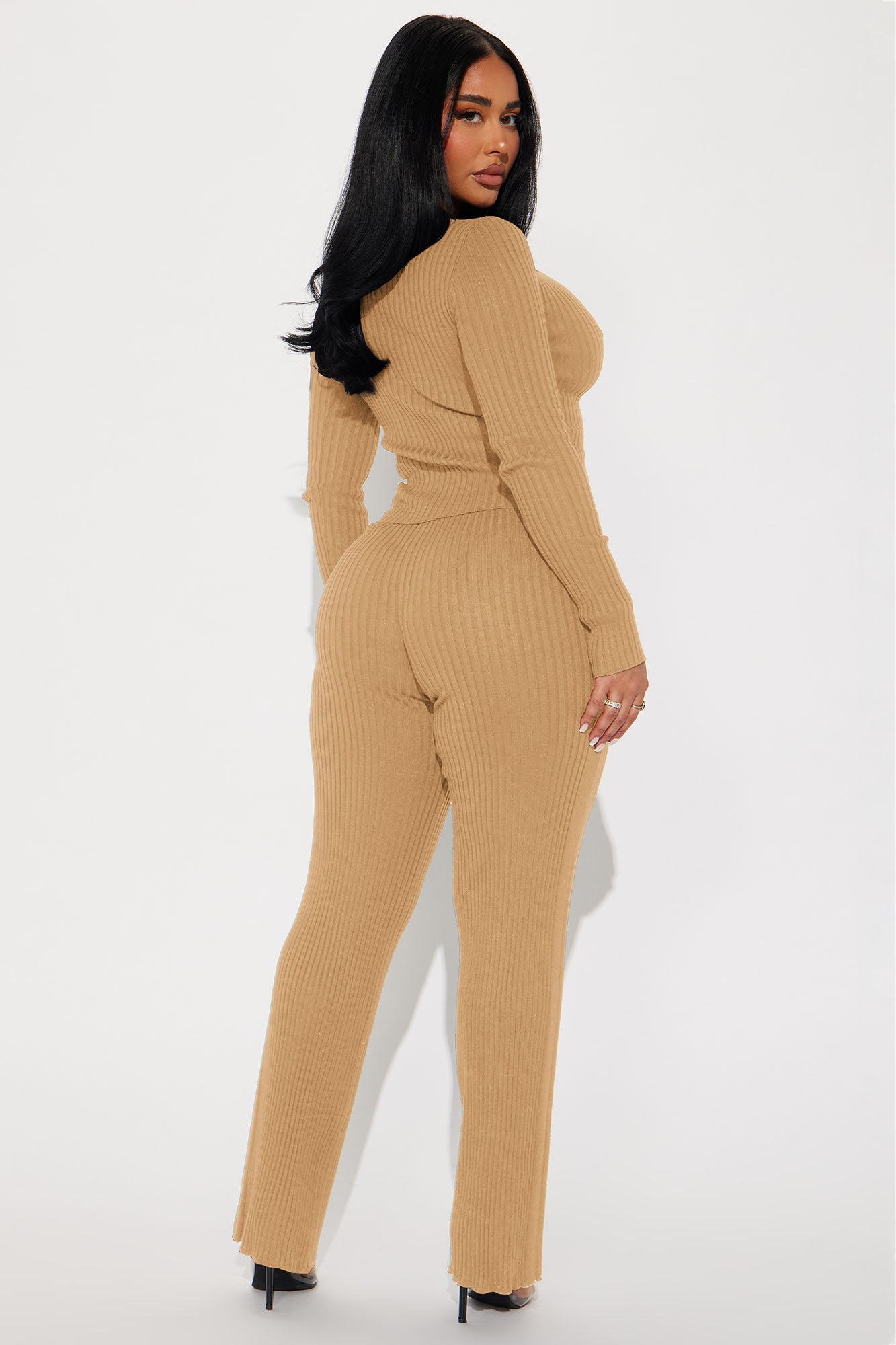 Bored Of You Ribbed Pant Set - Tan - Image 4