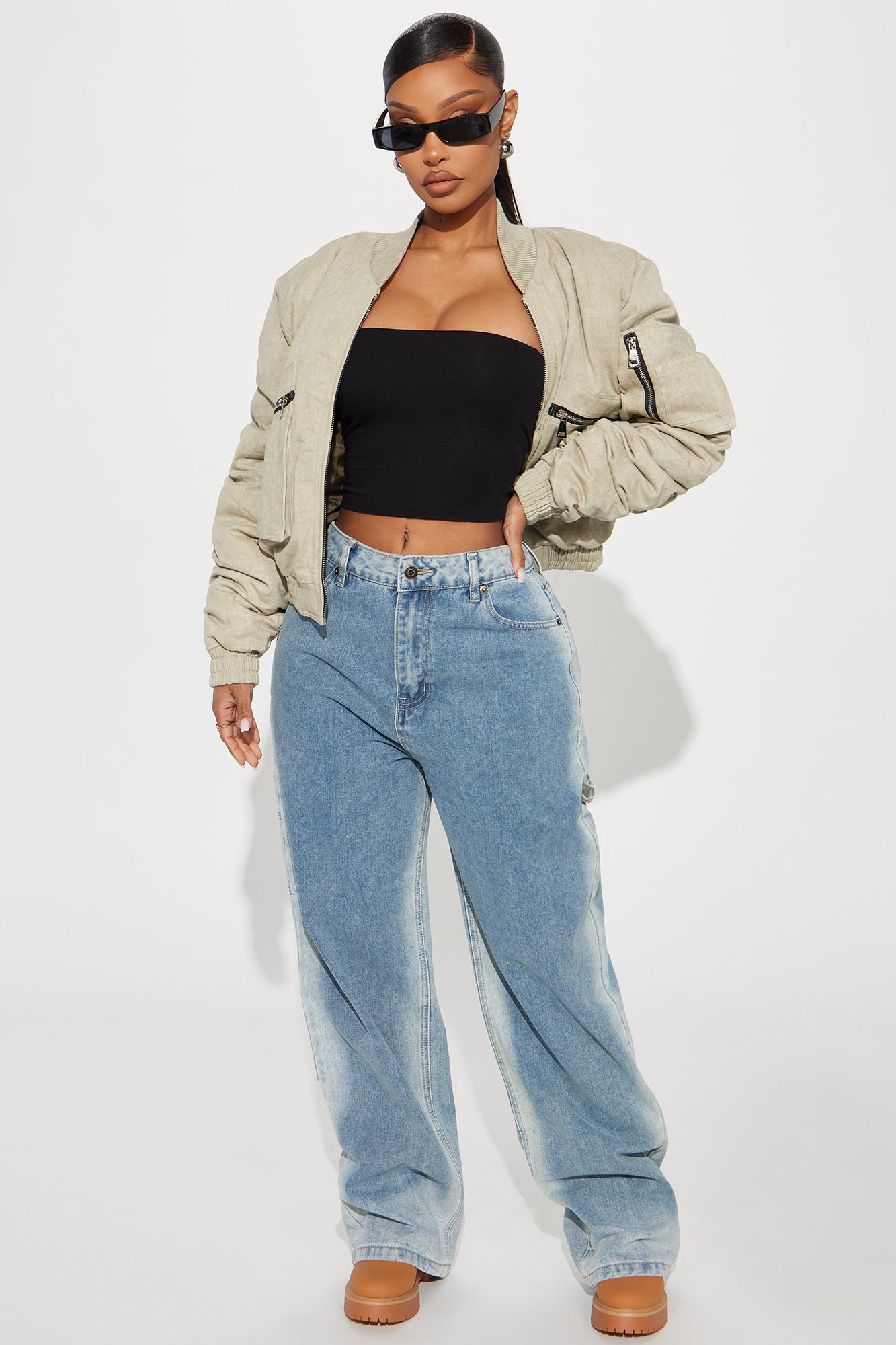Leave You Alone Utility Straight Leg Jeans - Medium Wash - Image 3