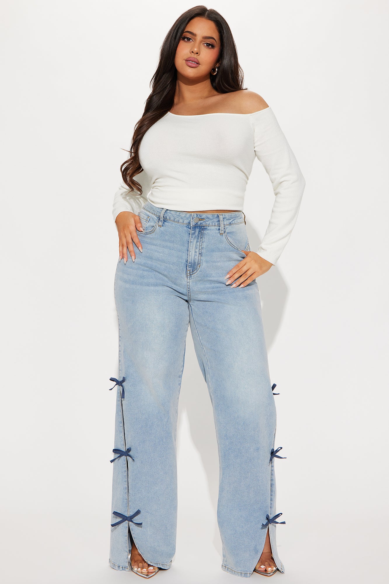 Tall Catch My Drift Stretch Bow Split Hem Jeans - Light Wash - Image 4