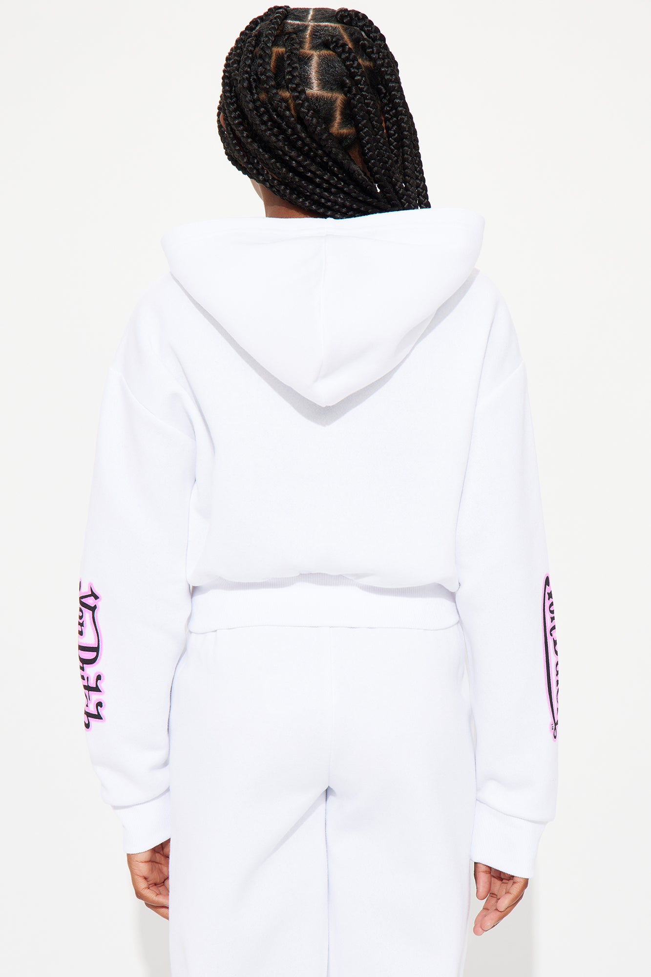 Mini Von Dutch Graffiti Cropped Hoodie - White/Pink - Image 3