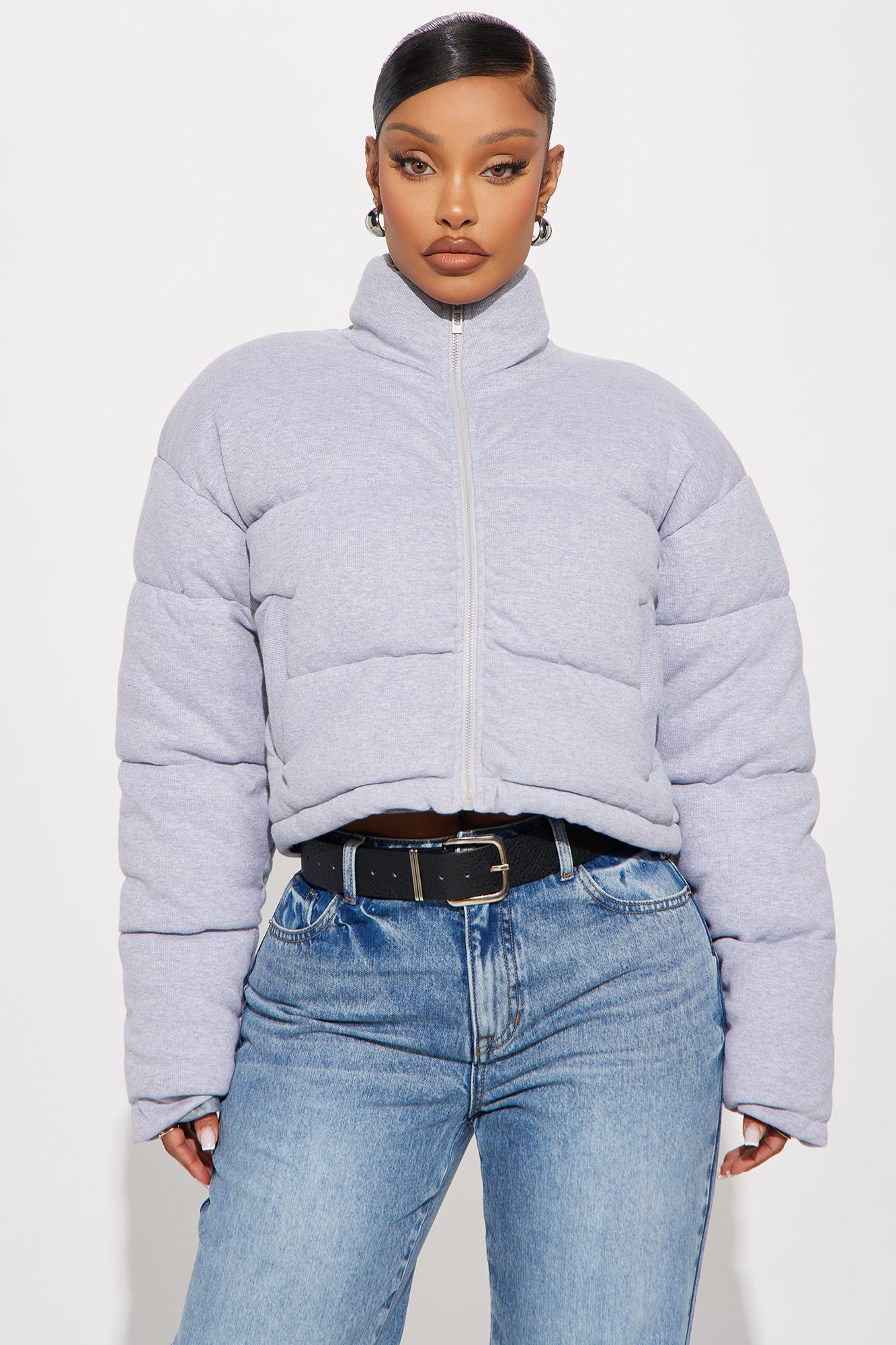 Keep It Cozy Ribbed Puffer Jacket - Grey - Image 3