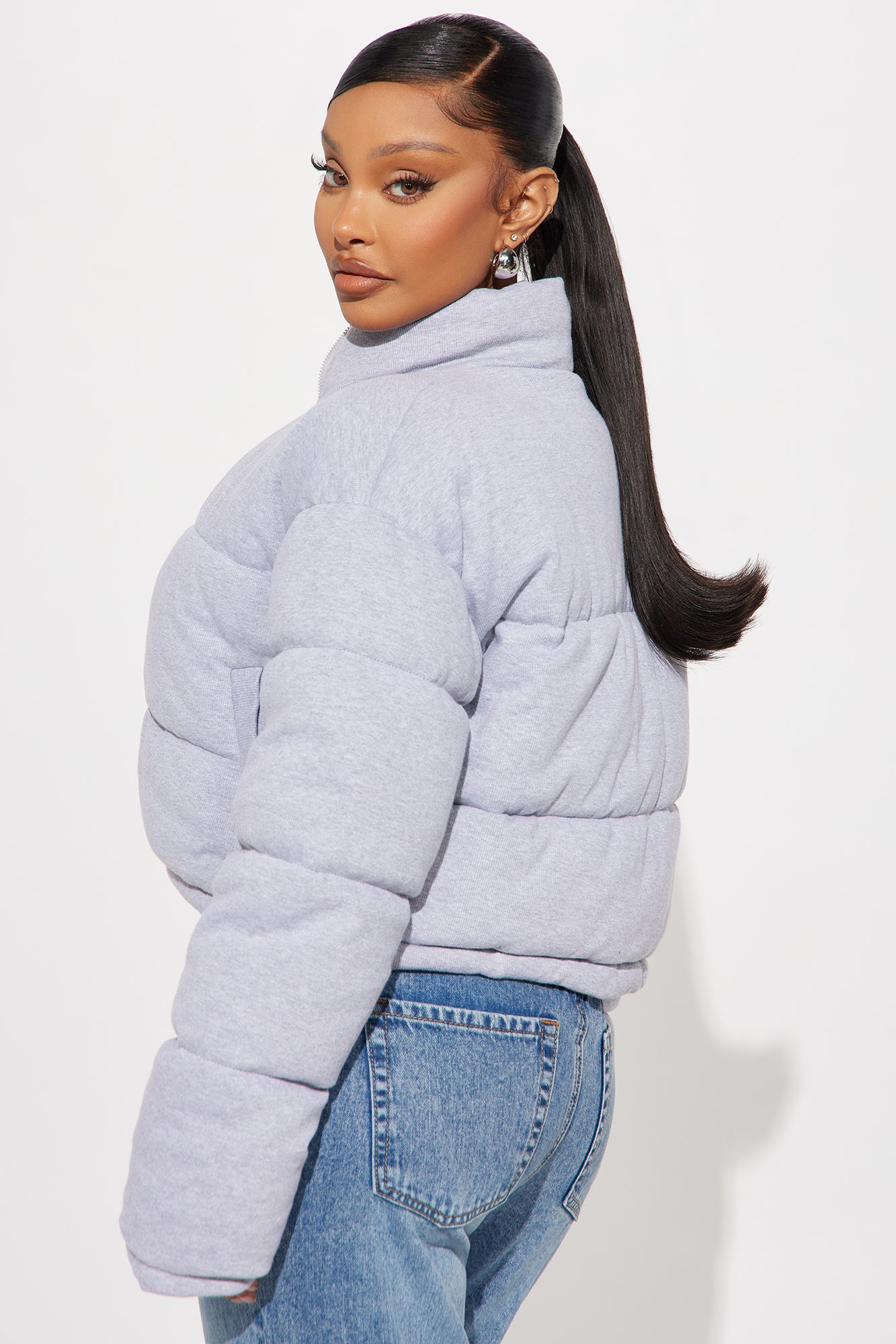 Keep It Cozy Ribbed Puffer Jacket - Grey - Image 4