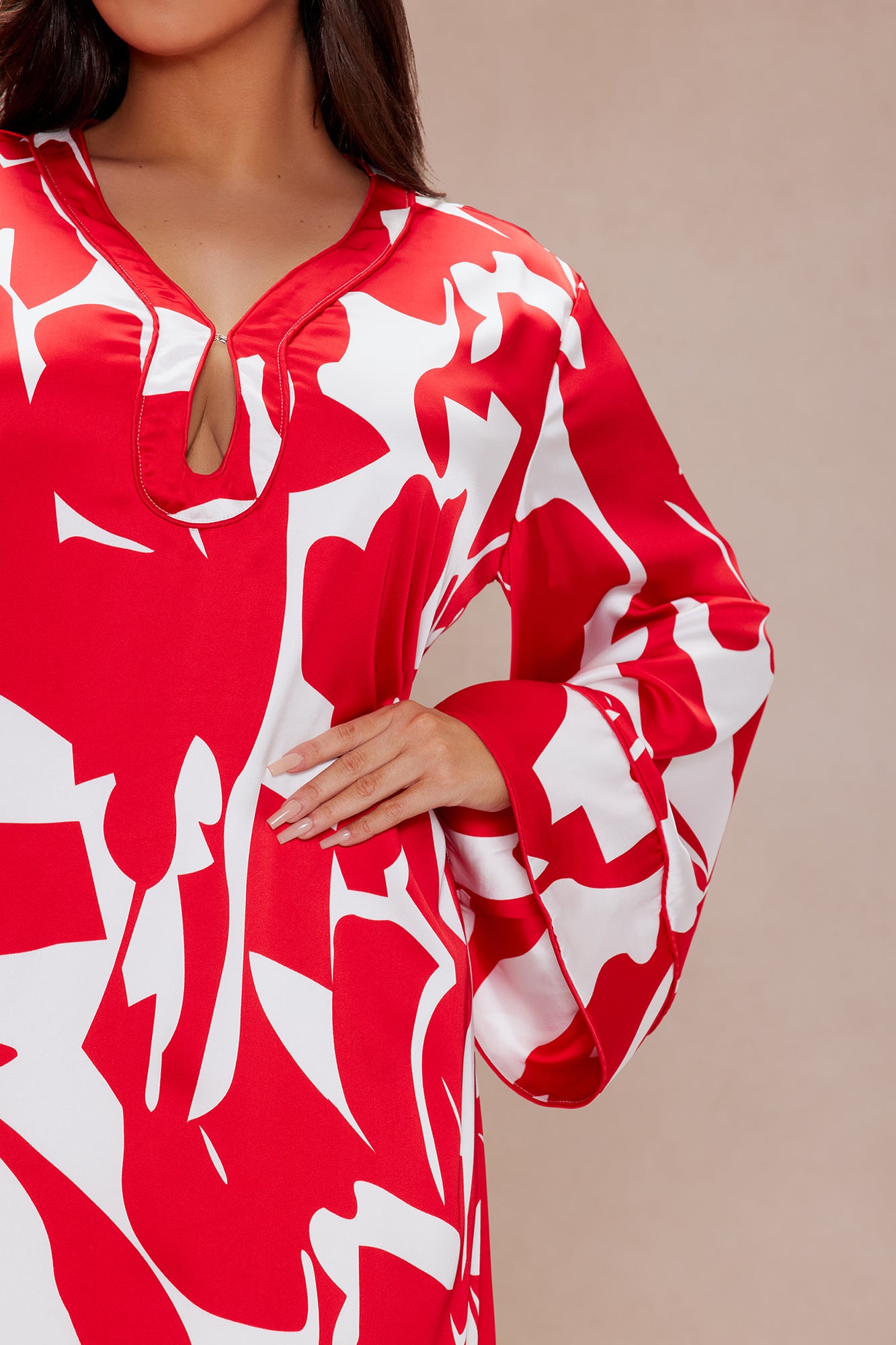 Sienna Satin Kaftan Maxi Dress - Red/combo - Image 7