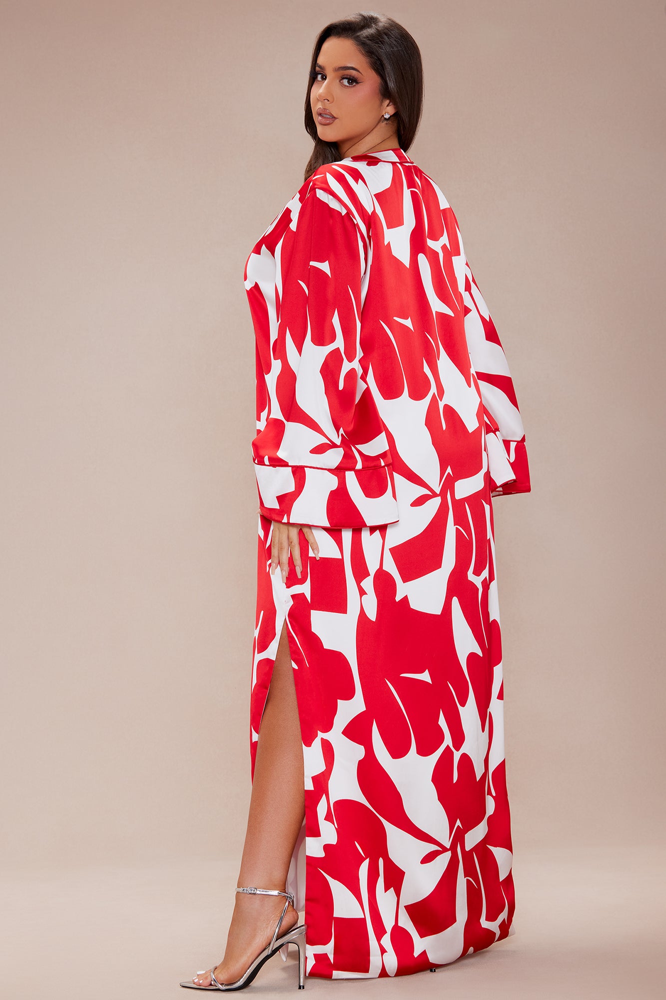 Sienna Satin Kaftan Maxi Dress - Red/combo - Image 8