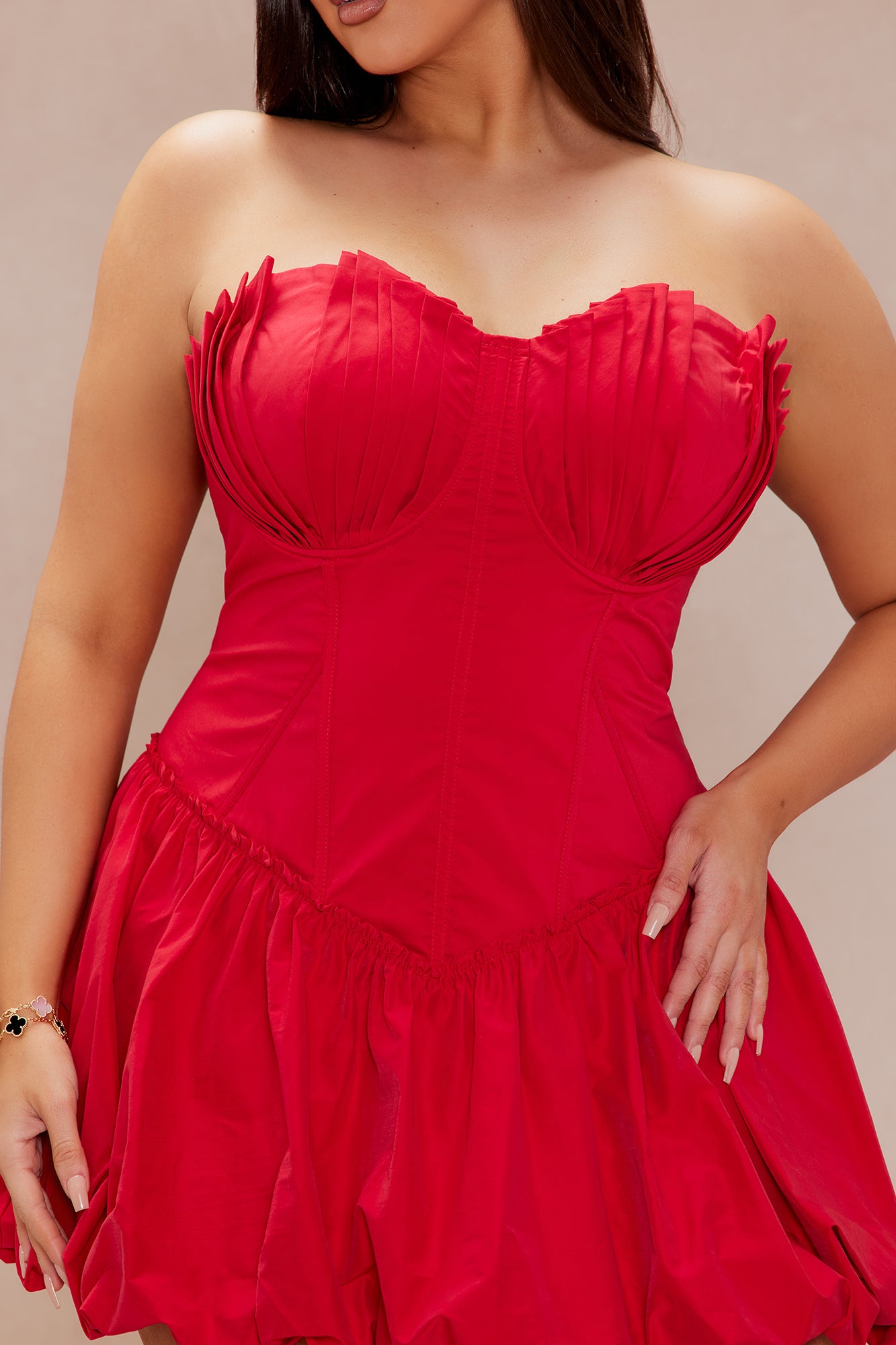 Melanie Poplin Bubble Mini Dress - Red - Image 7