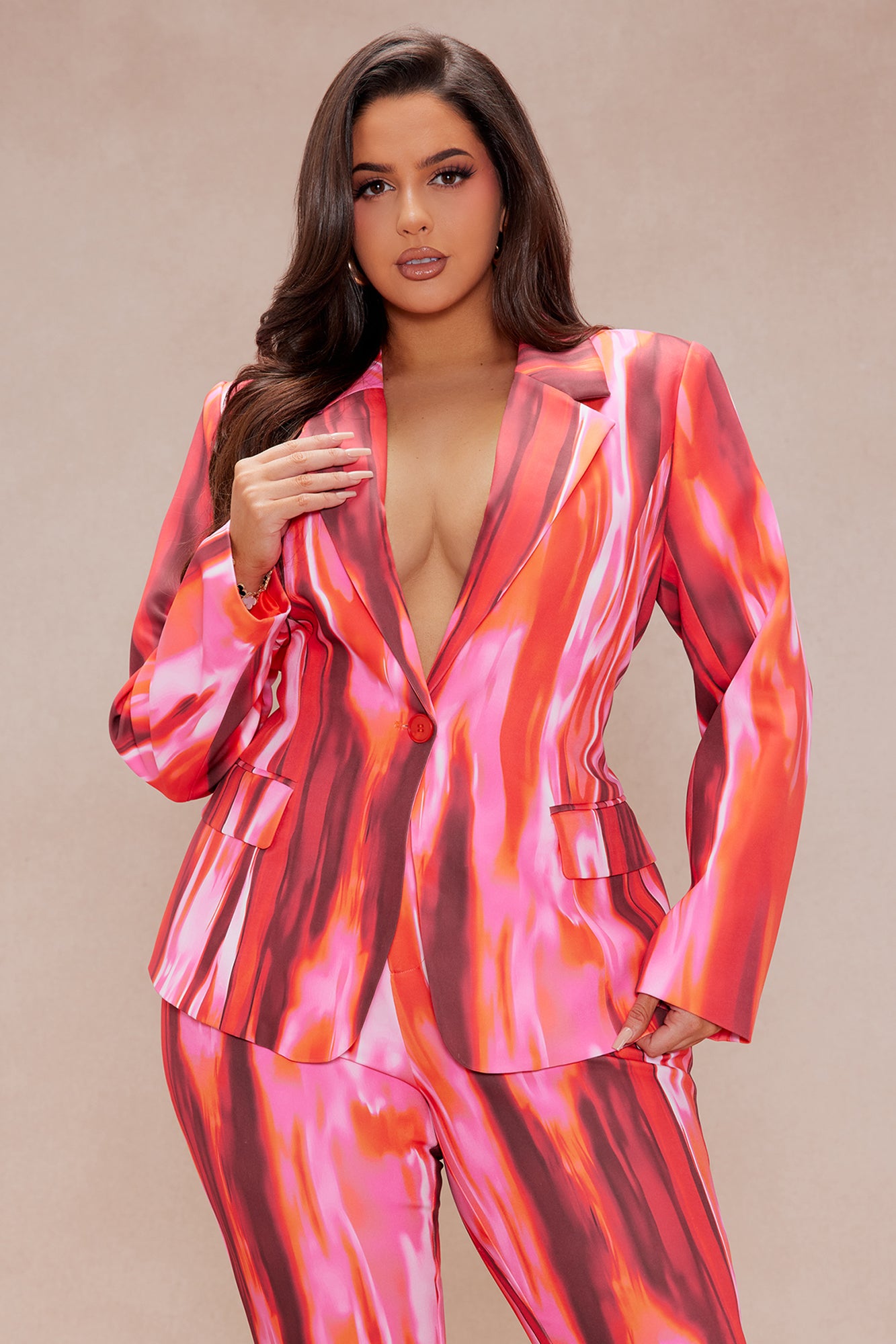 Amina Abstract Suit Set - Pink/combo - Image 6