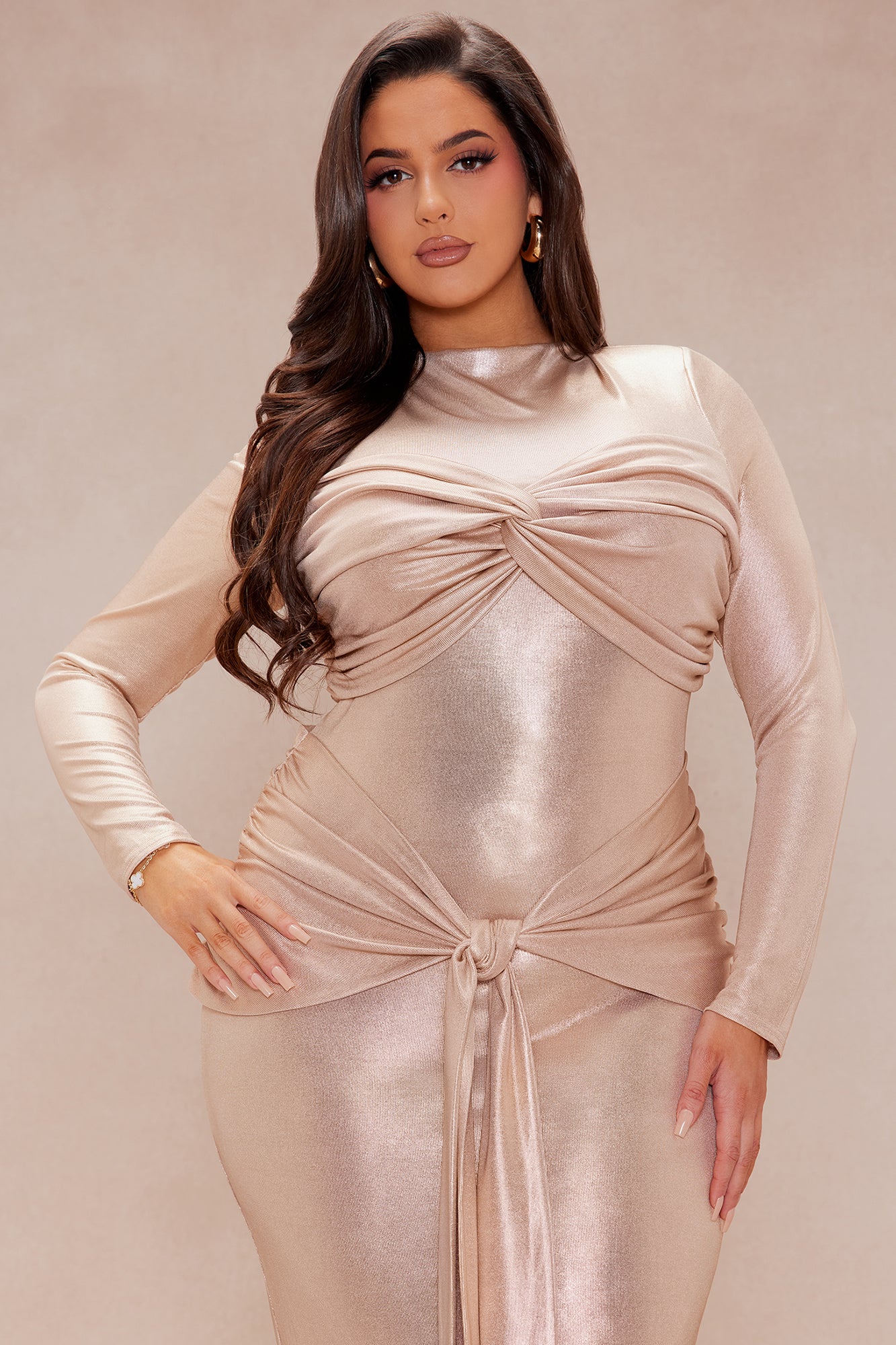 Athens Metallic Maxi Dress - Gold - Image 7