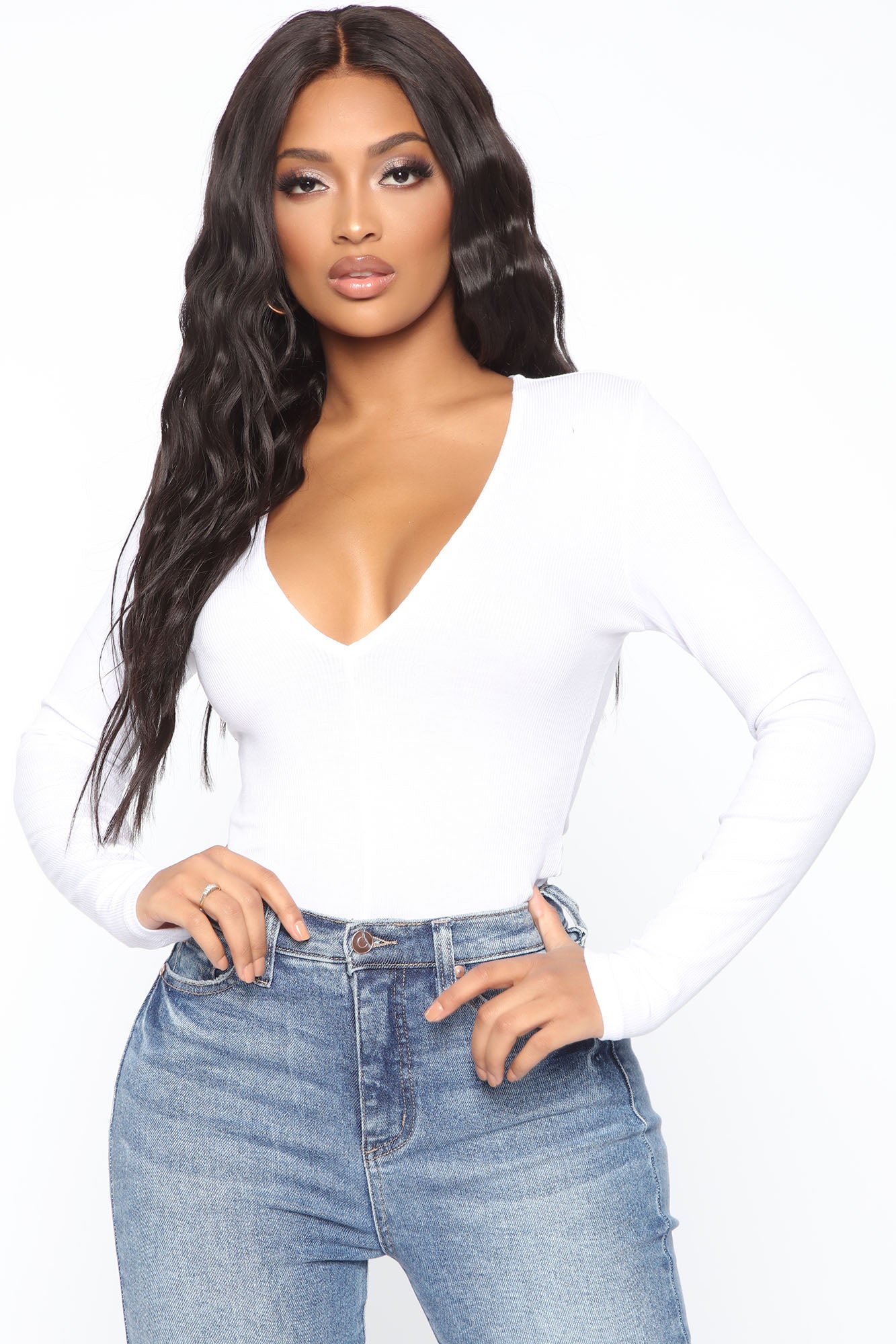 Waiting On Nothing Long Sleeve Ribbed Bodysuit - White - Image 3