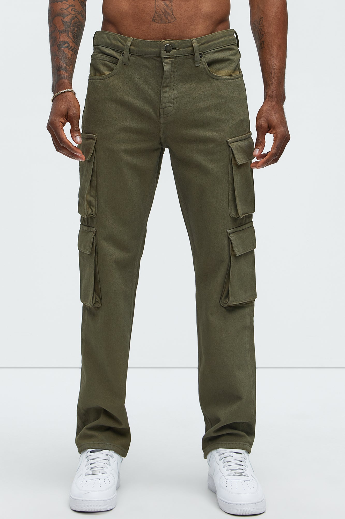 Waxy Straight Cargo Jeans - Olive - Image 3