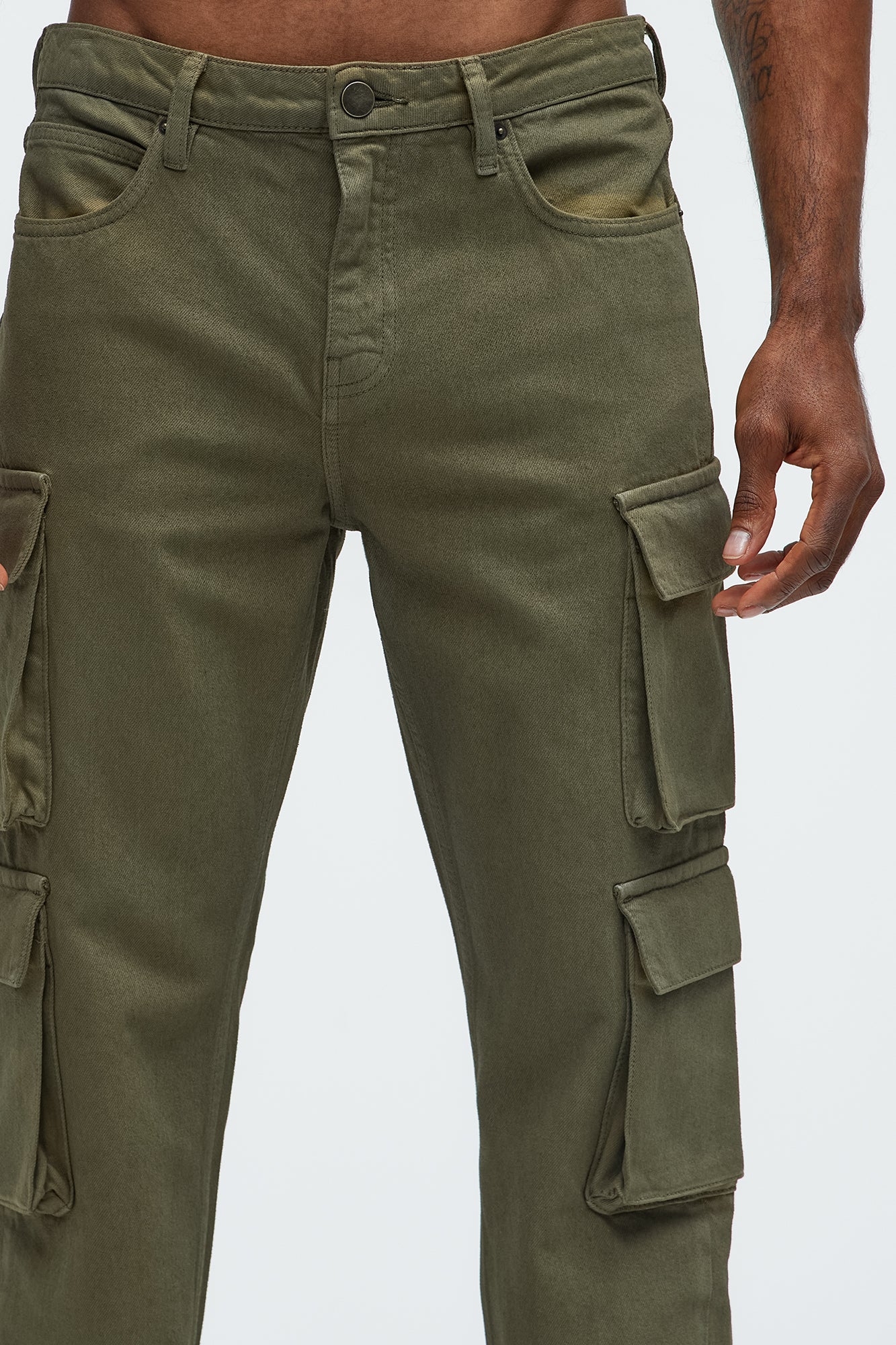 Waxy Straight Cargo Jeans - Olive - Image 4