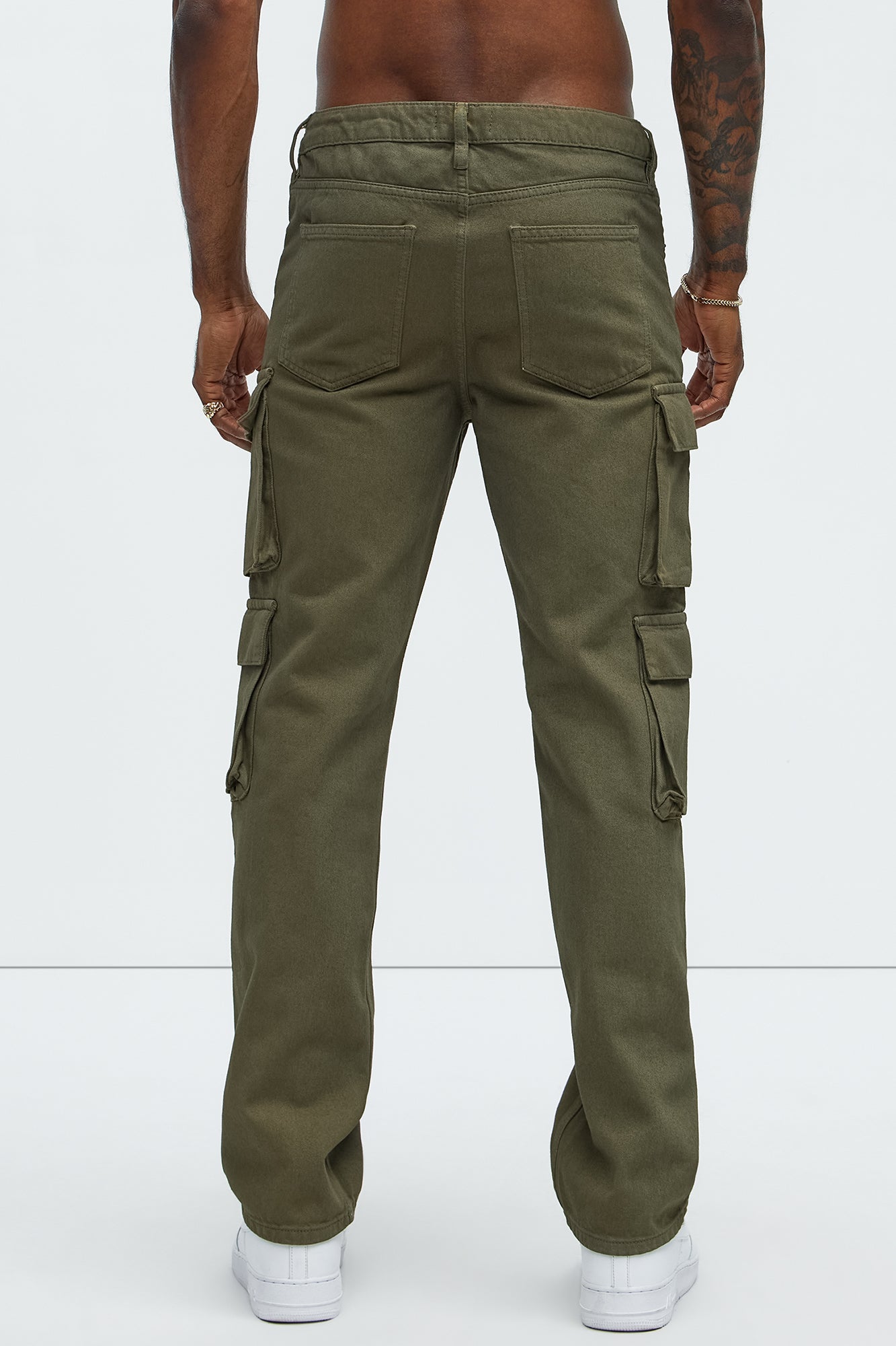 Waxy Straight Cargo Jeans - Olive - Image 5